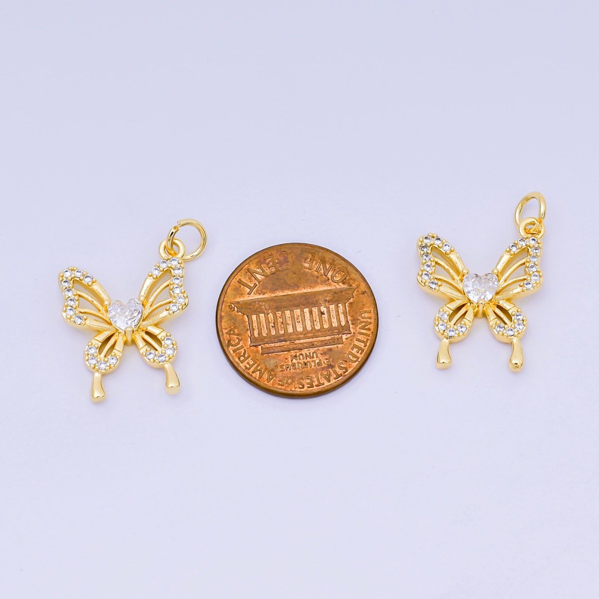 24K Gold Filled 19mm Micro Paved CZ Heart of the Butterfly Animal Pendant | AJ - 500 - DLUXCA