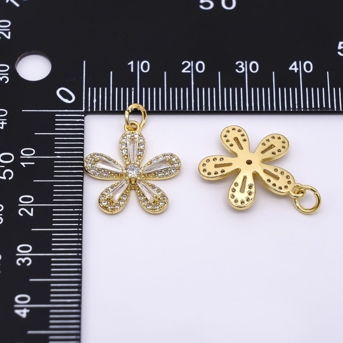 24K Gold Filled 19mm Mixed - Cut CZ Amarylis Blossom Flower Charm | AJ - 498 - DLUXCA