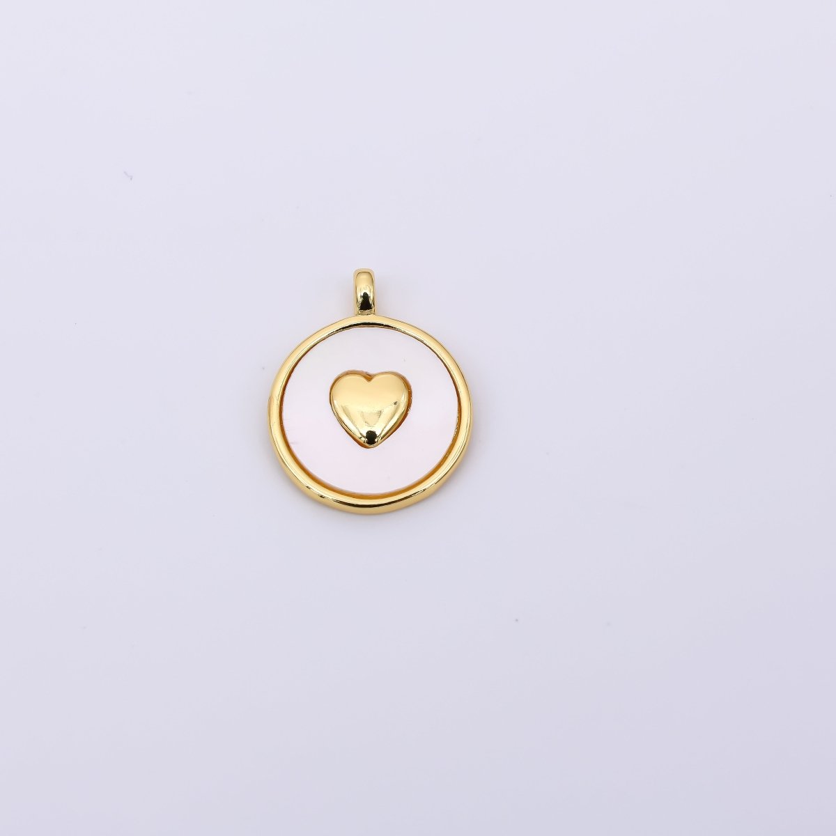24K Gold Filled 19mm Mother of Pearl Art Tiny Heart Dainty Charm | AH - 566 - DLUXCA