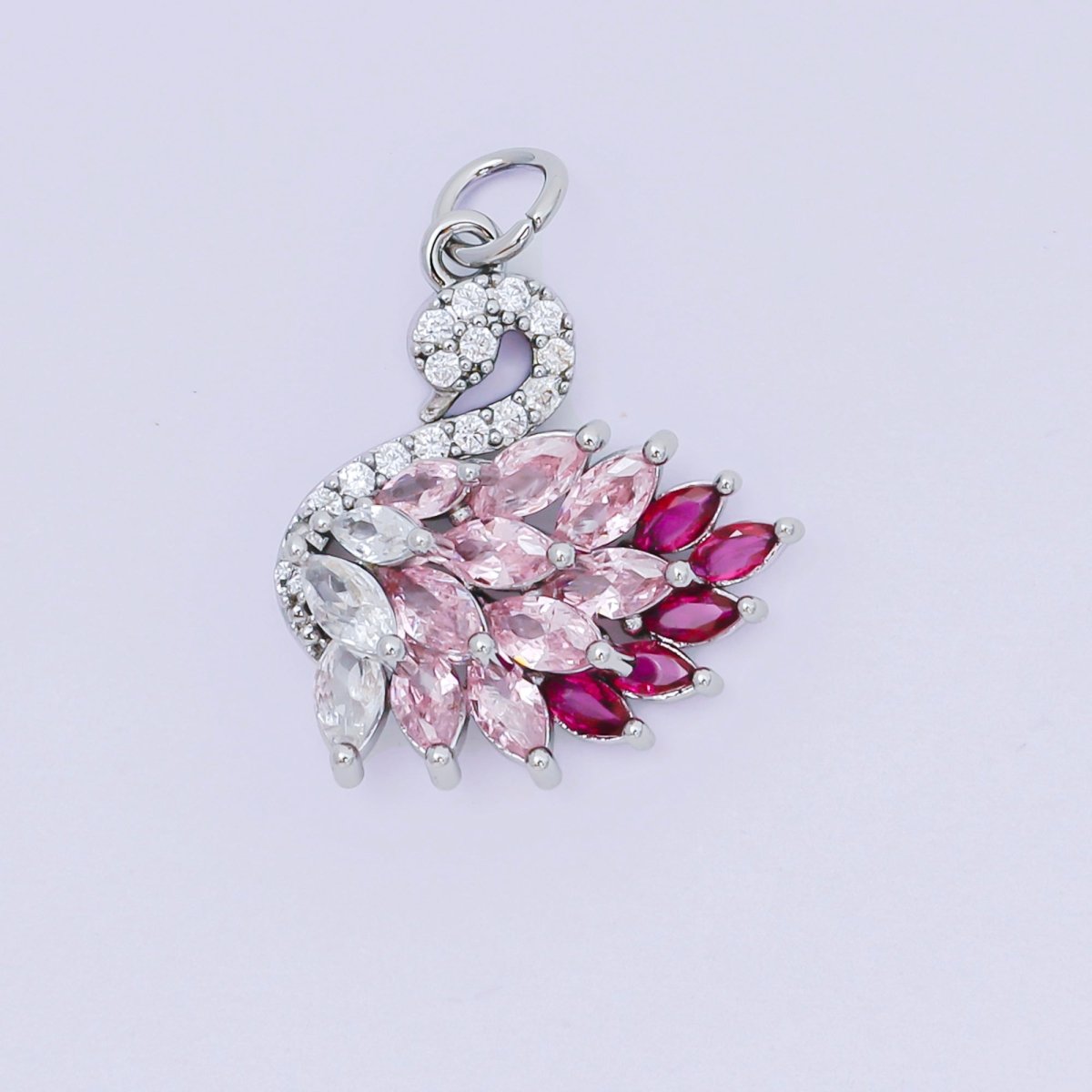 24K Gold Filled 19mm Pink & Fuchsia Marquise CZ Goddess Style Swan Animal Charm in Gold & Silver | D - 398 - DLUXCA