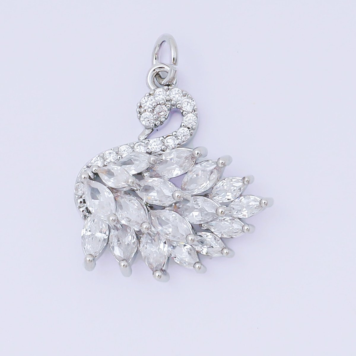 24K Gold Filled 19mm Pink & Fuchsia Marquise CZ Goddess Style Swan Animal Charm in Gold & Silver | D - 398 - DLUXCA