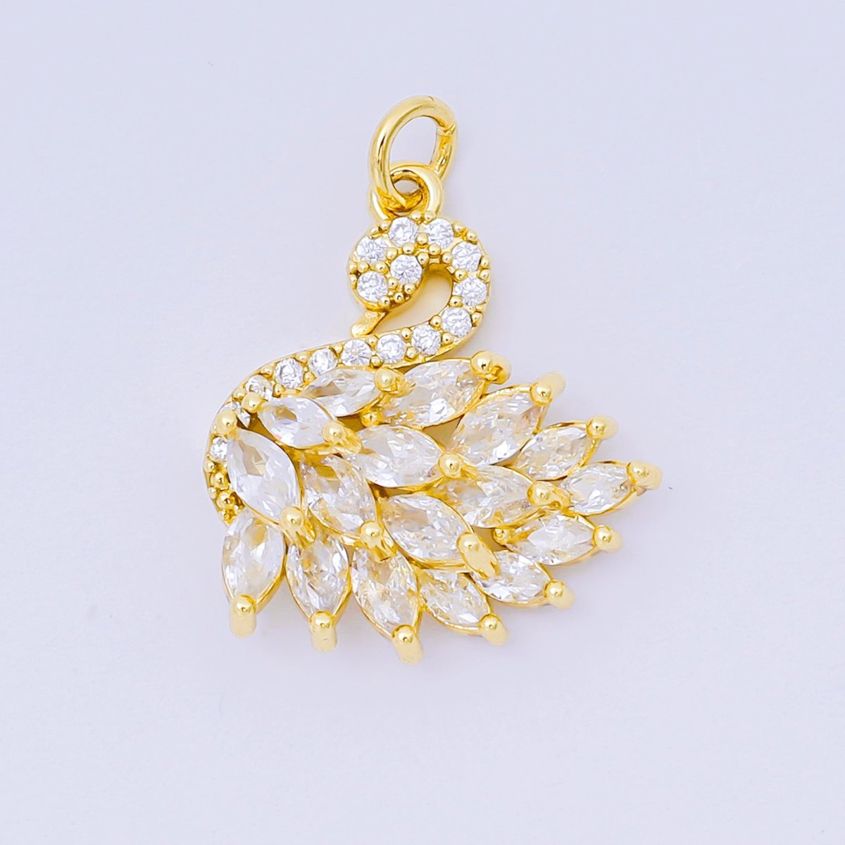 24K Gold Filled 19mm Pink & Fuchsia Marquise CZ Goddess Style Swan Animal Charm in Gold & Silver | D - 398 - DLUXCA