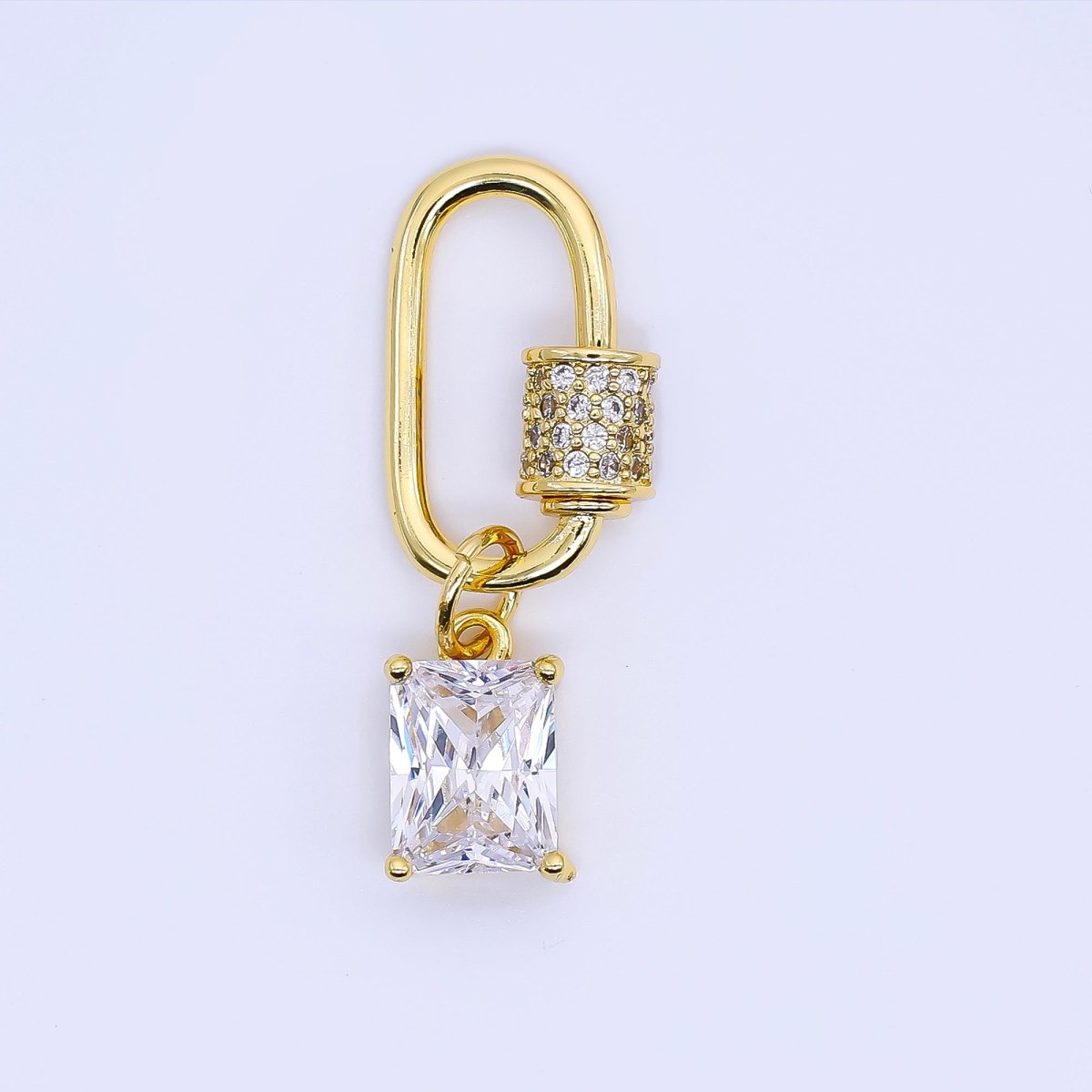 24K Gold Filled 19mm Rectangular CZ Oval Round Screw Clasp Closure Findings | Z1152 - DLUXCA