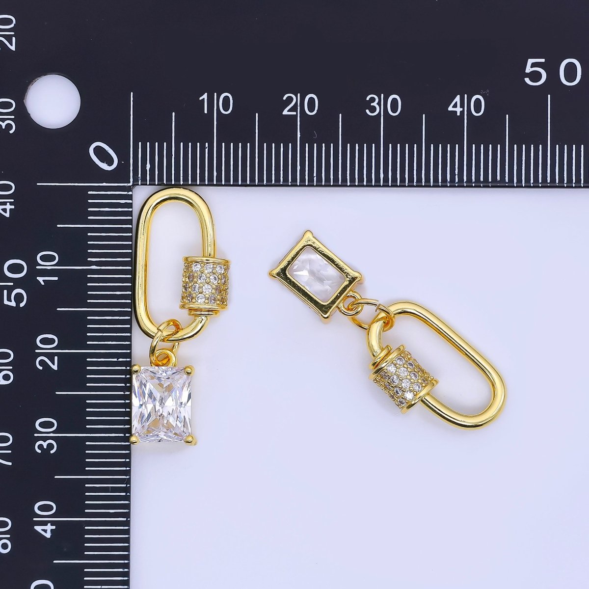 24K Gold Filled 19mm Rectangular CZ Oval Round Screw Clasp Closure Findings | Z1152 - DLUXCA