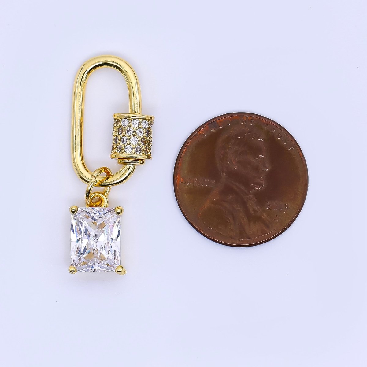 24K Gold Filled 19mm Rectangular CZ Oval Round Screw Clasp Closure Findings | Z1152 - DLUXCA