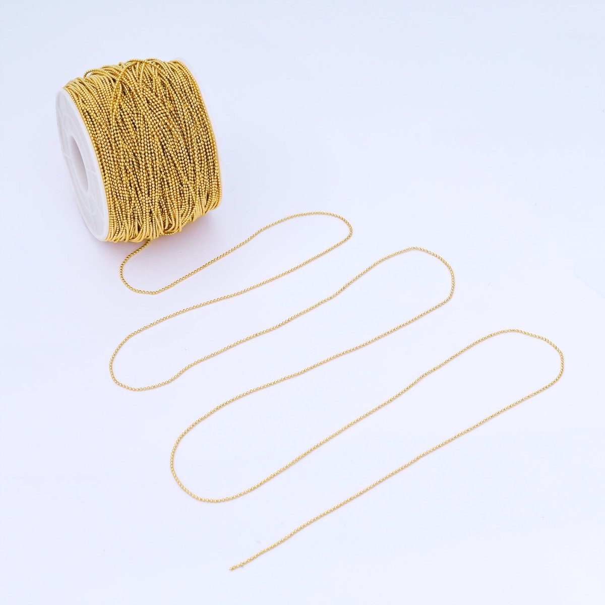 24K Gold Filled 1mm Mini Bead Unfinished Chain by Yard | Roll - 1749 - DLUXCA