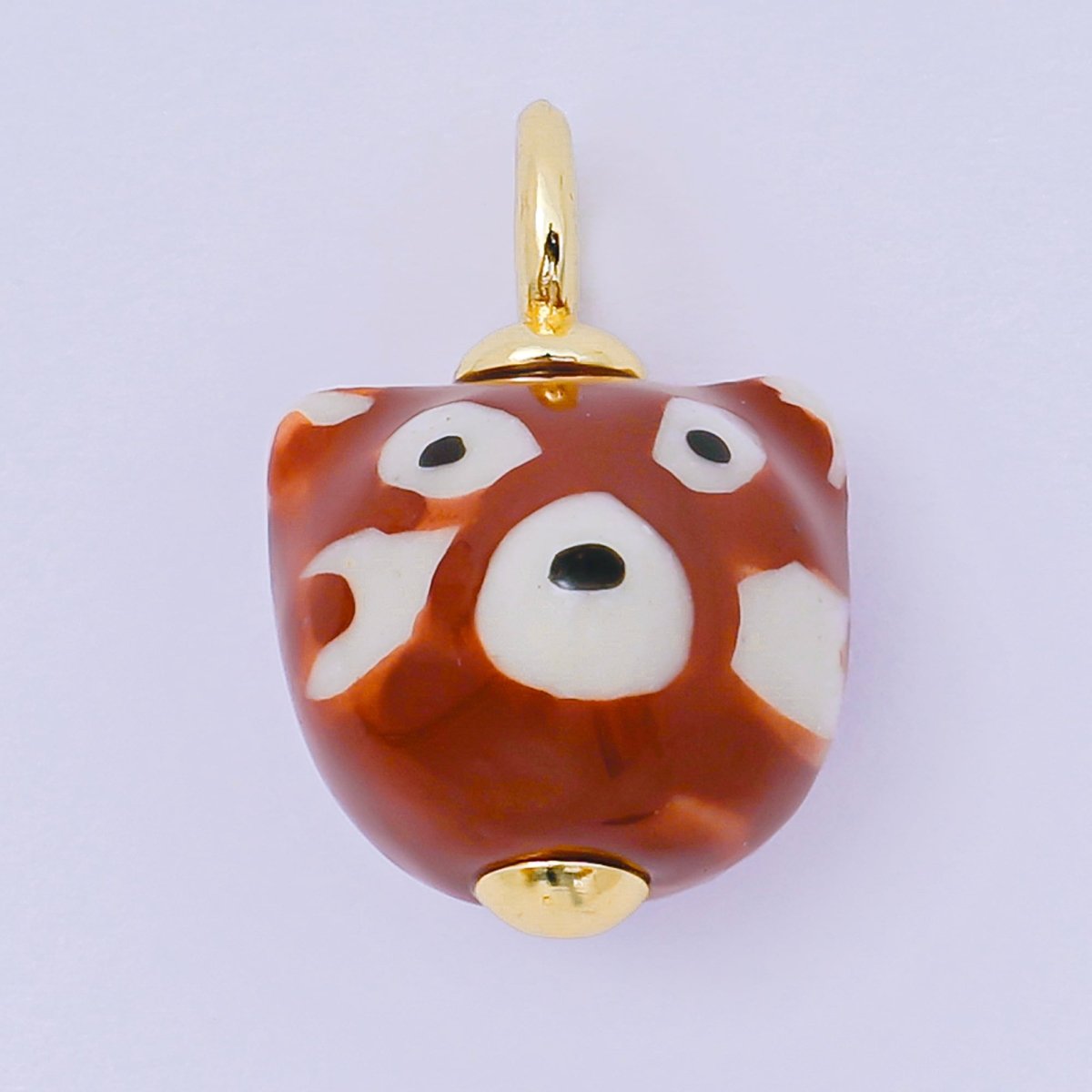 24K Gold Filled 20.5mm Black, Red, Brown Ceramic Fox Bear Drop Charm | AF1295 AF1296 - DLUXCA