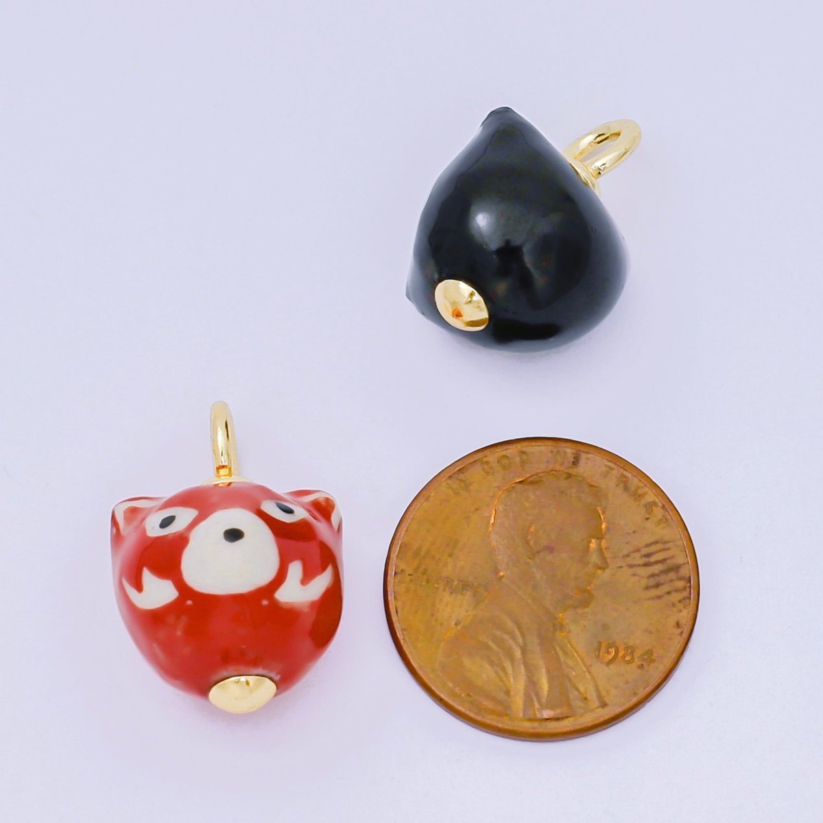 24K Gold Filled 20.5mm Black, Red, Brown Ceramic Fox Bear Drop Charm | AF1295 AF1296 - DLUXCA