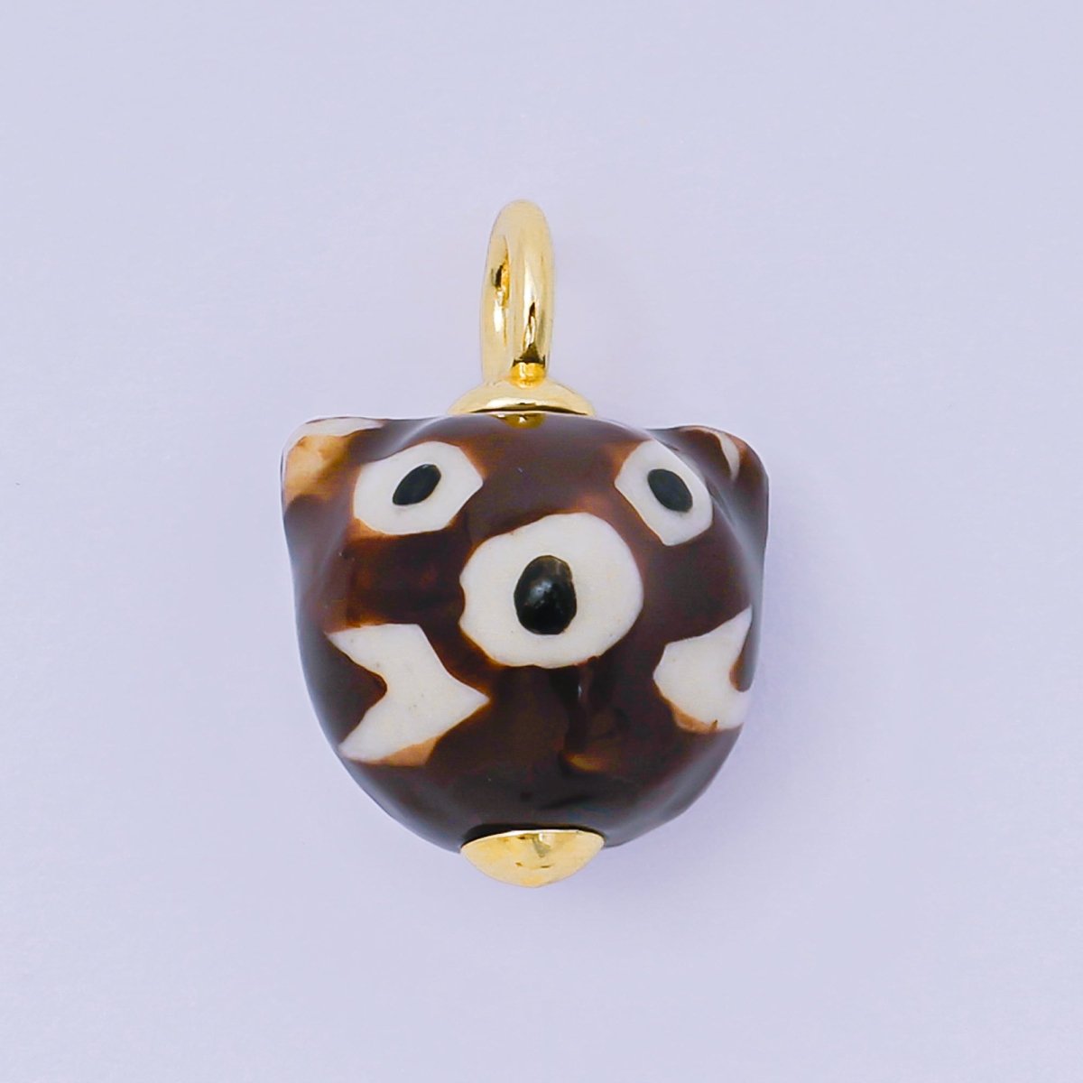 24K Gold Filled 20.5mm Black, Red, Brown Ceramic Fox Bear Drop Charm | AF1295 AF1296 - DLUXCA
