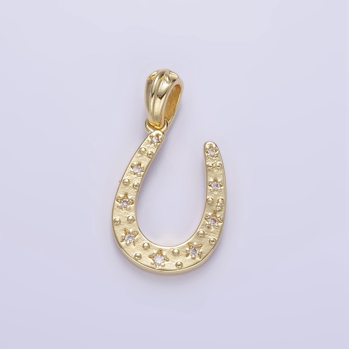 24K Gold Filled 20.5mm Clear CZ Star Horseshoe Pendant in Gold & Silver | I517 - DLUXCA