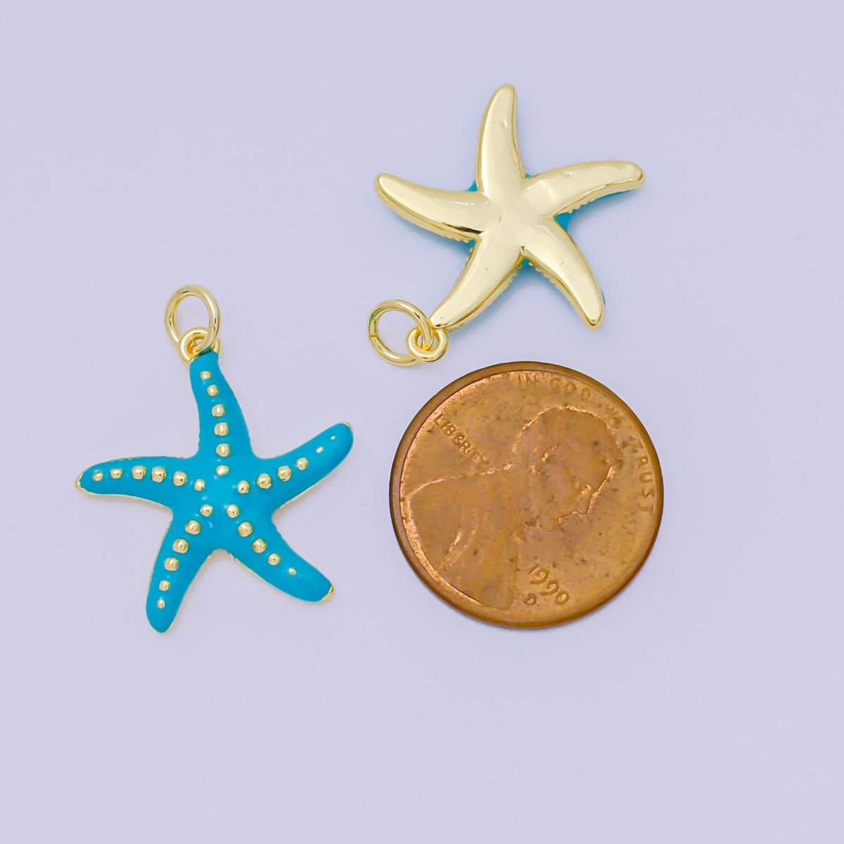 24K Gold Filled 20.5mm Enamel Art Blue Sea Starfish Charm | AH - 635 - DLUXCA