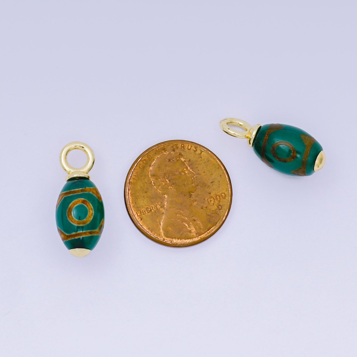 24K Gold Filled 20.5mm Green Agate Gemstone Oblong Drop Charm | AF1300 - DLUXCA