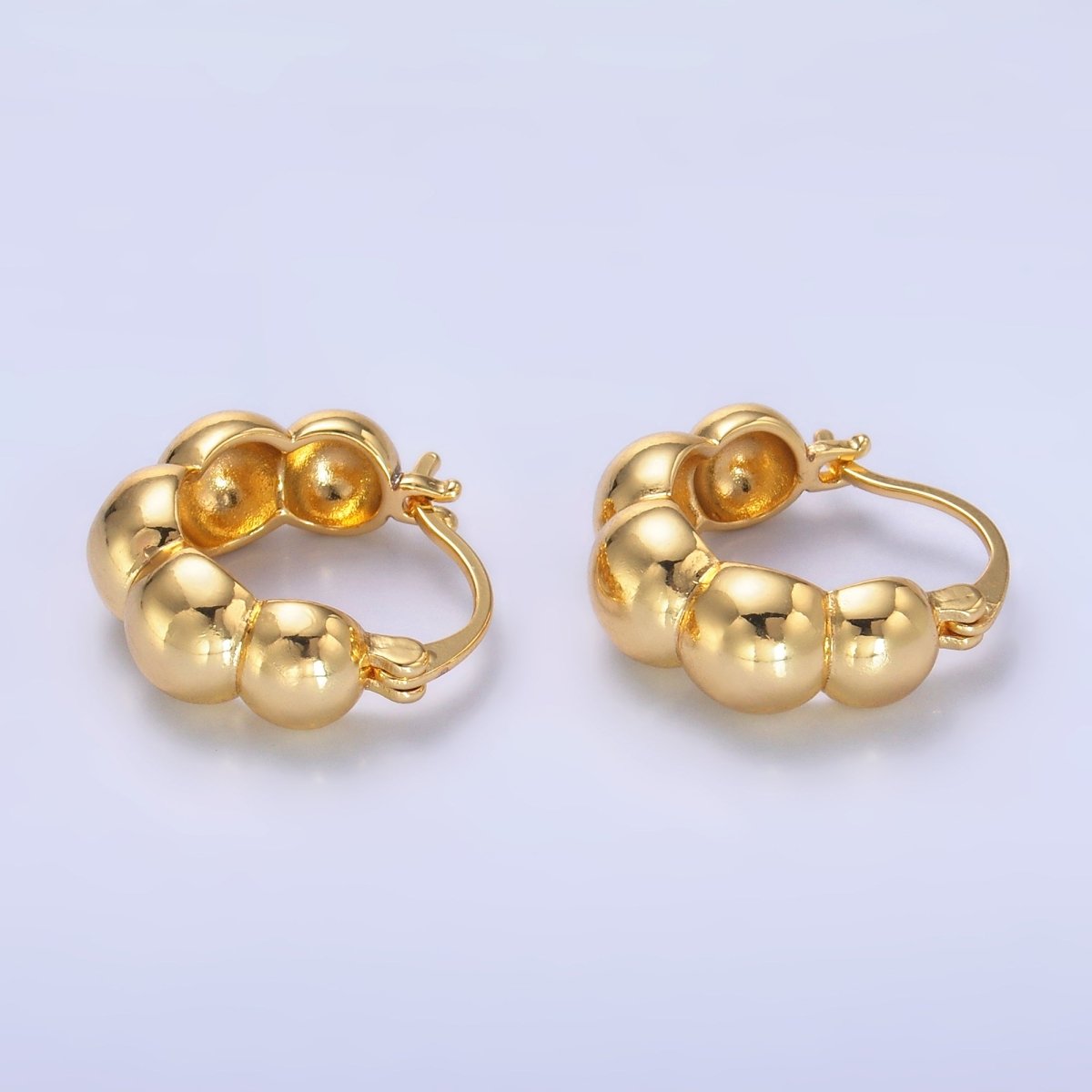 24K Gold Filled 20mm Beaded Bubble Latch Hoop Earrings | AD280 - DLUXCA