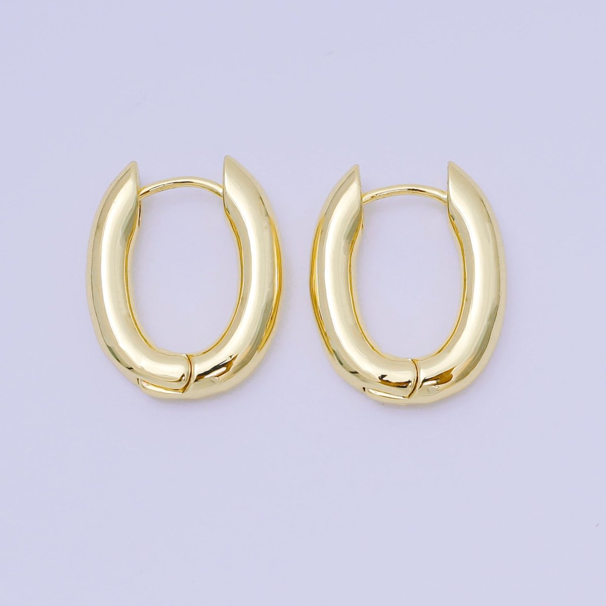 24K Gold Filled 20mm Chubby Oblong Hoop Earrings in Gold & Silver | AJ142 AJ143 - DLUXCA