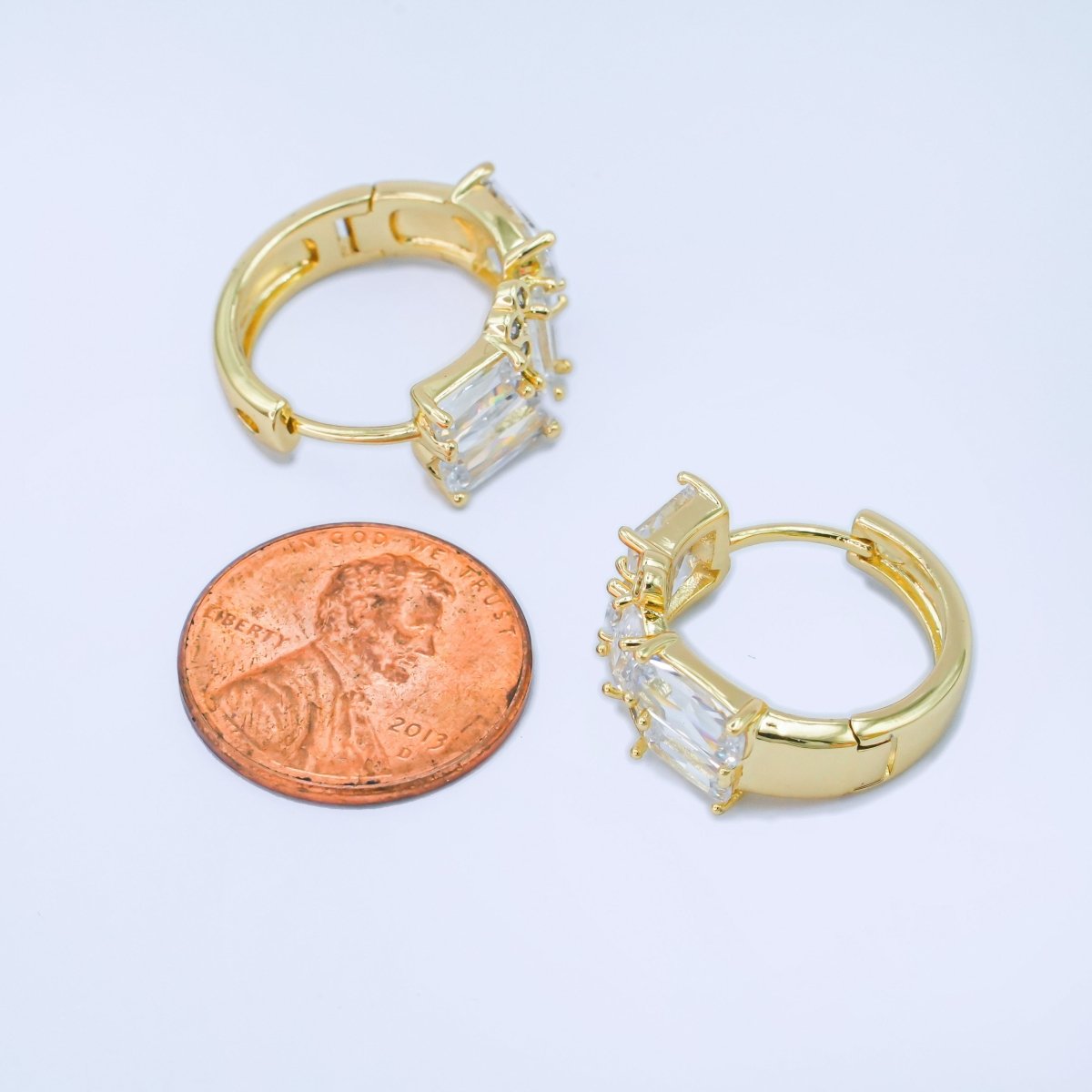 24K Gold Filled 20mm Clear CZ Round Baguette Hoop Earrings | AB988 - DLUXCA