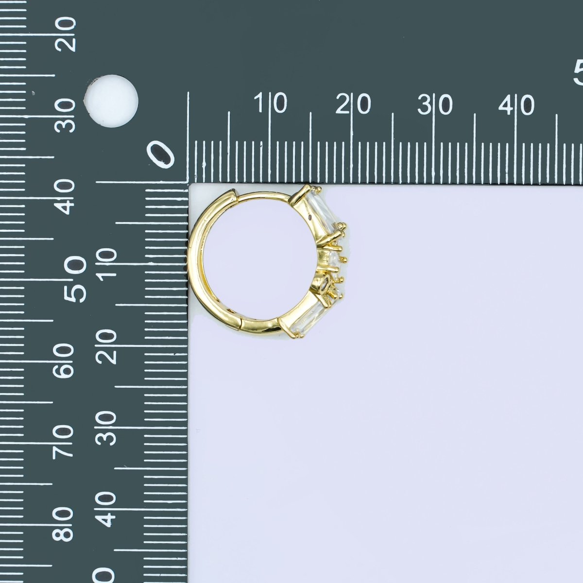 24K Gold Filled 20mm Clear CZ Round Baguette Hoop Earrings | AB988 - DLUXCA