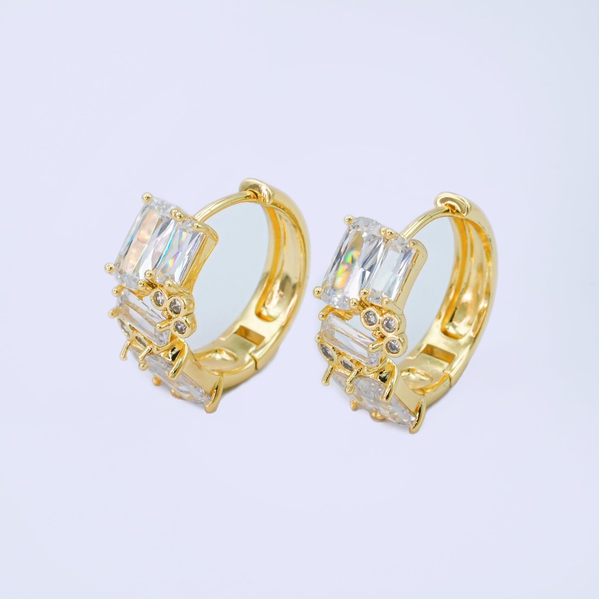 24K Gold Filled 20mm Clear CZ Round Baguette Hoop Earrings | AB988 - DLUXCA