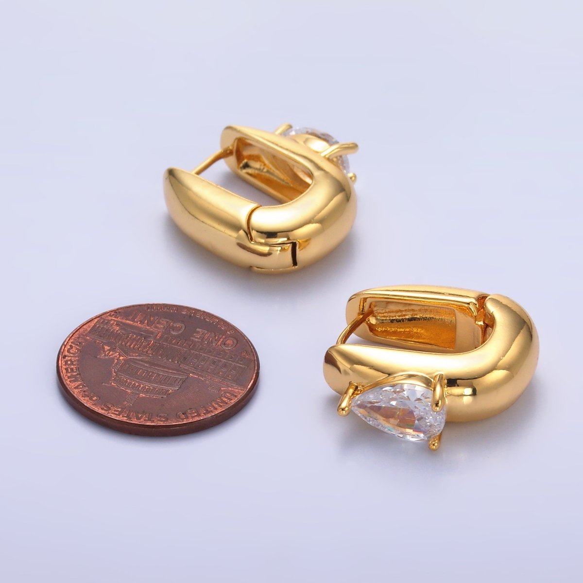 24K Gold Filled 20mm Clear CZ Teardrop U - Shaped Hoop Earrings | V510 - DLUXCA