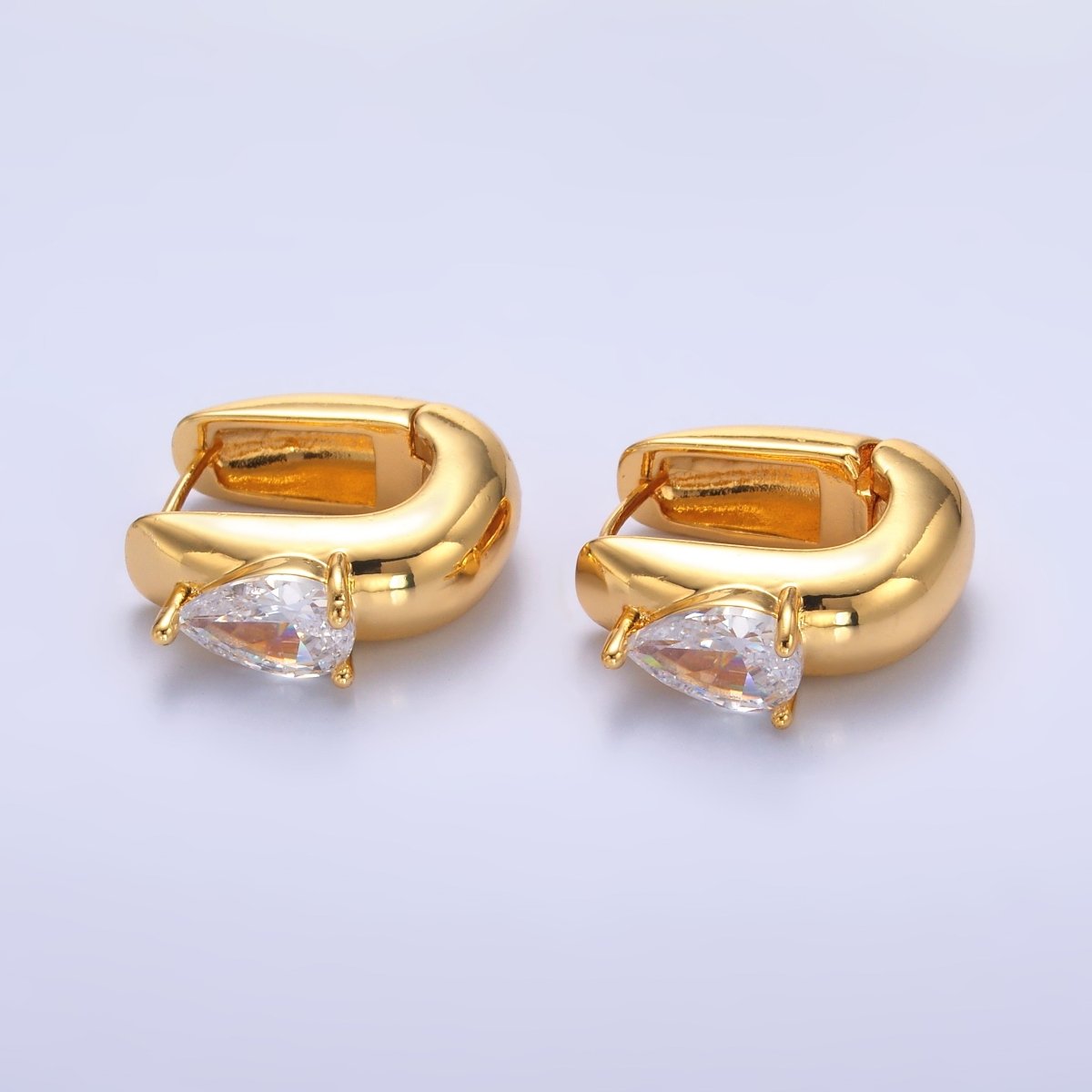 24K Gold Filled 20mm Clear CZ Teardrop U - Shaped Hoop Earrings | V510 - DLUXCA