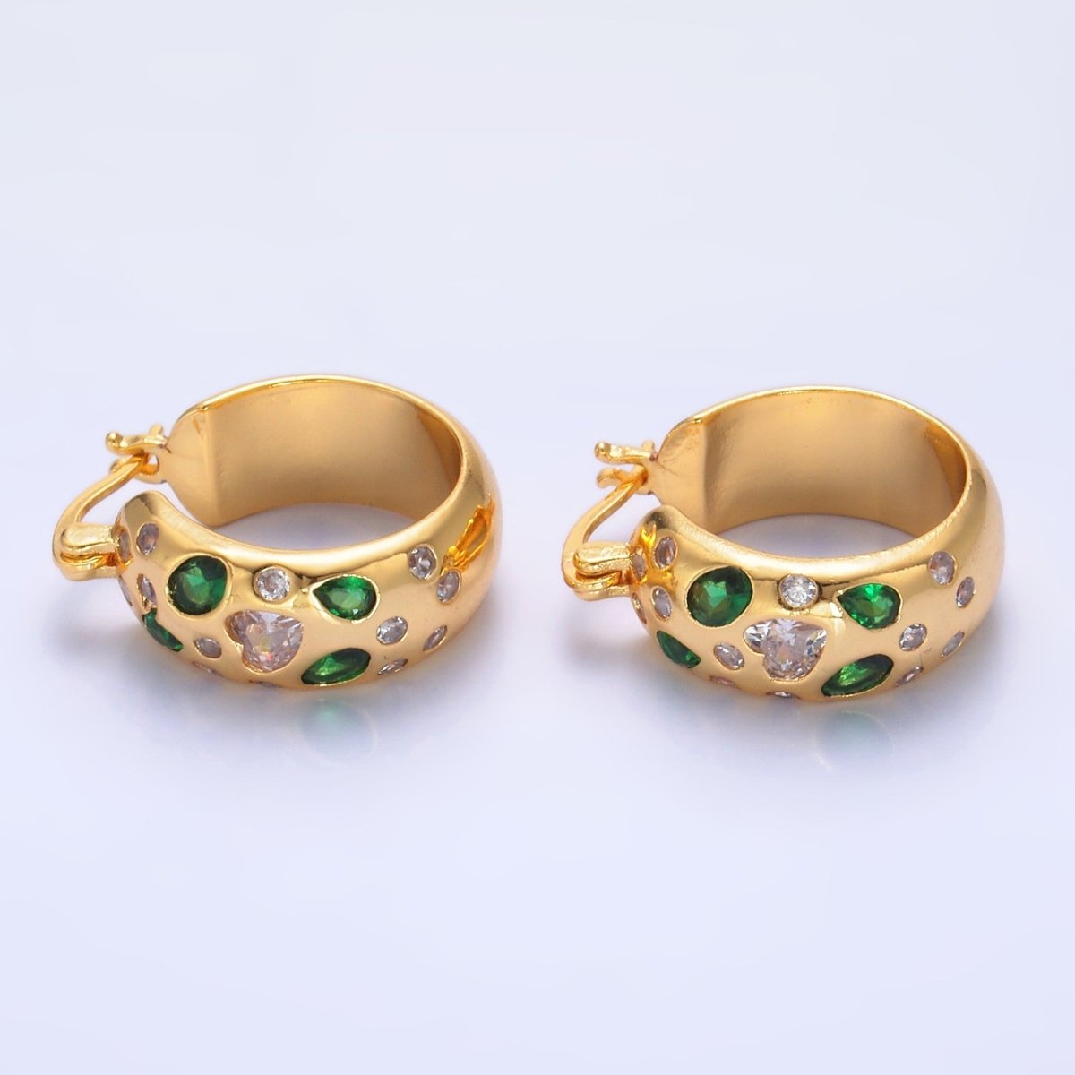 24K Gold Filled 20mm Clear, Green, Pink CZ Latch Hoop Earrings in Gold & Silver | V338 - V402 - DLUXCA