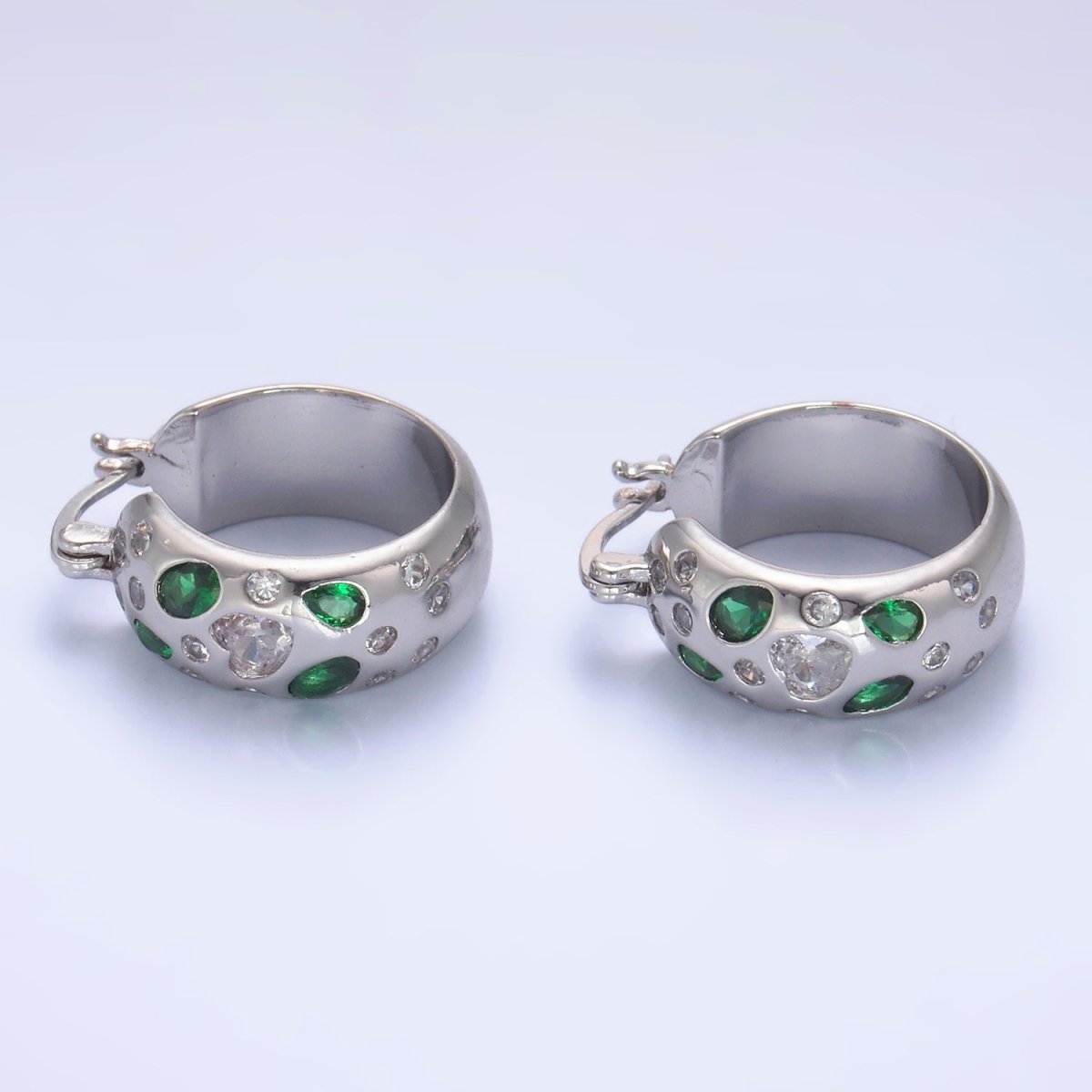 24K Gold Filled 20mm Clear, Green, Pink CZ Latch Hoop Earrings in Gold & Silver | V338 - V402 - DLUXCA