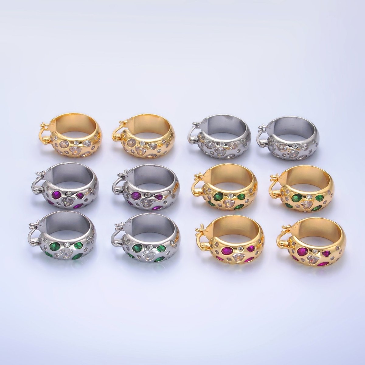 24K Gold Filled 20mm Clear, Green, Pink CZ Latch Hoop Earrings in Gold & Silver | V338 - V402 - DLUXCA