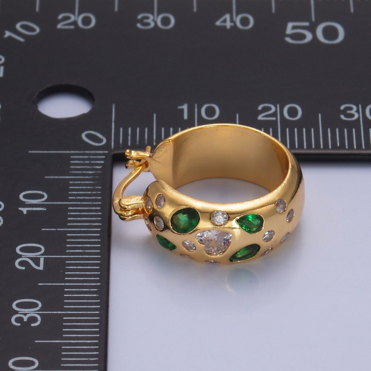 24K Gold Filled 20mm Clear, Green, Pink CZ Latch Hoop Earrings in Gold & Silver | V338 - V402 - DLUXCA