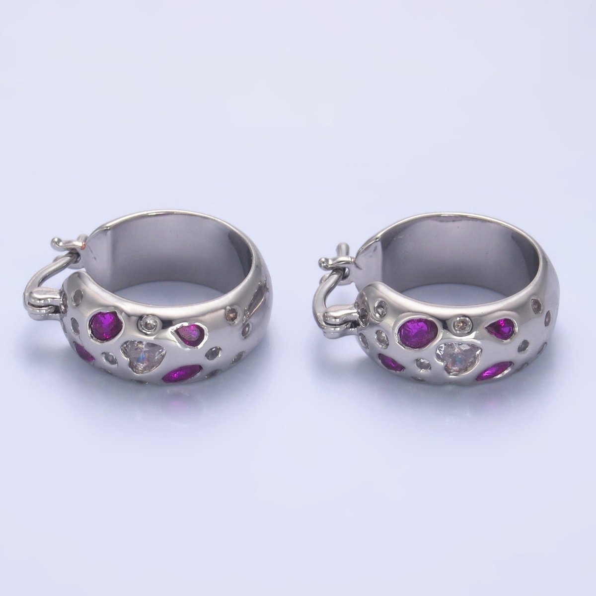 24K Gold Filled 20mm Clear, Green, Pink CZ Latch Hoop Earrings in Gold & Silver | V338 - V402 - DLUXCA