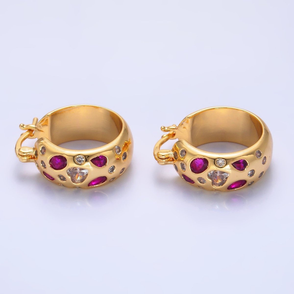 24K Gold Filled 20mm Clear, Green, Pink CZ Latch Hoop Earrings in Gold & Silver | V338 - V402 - DLUXCA