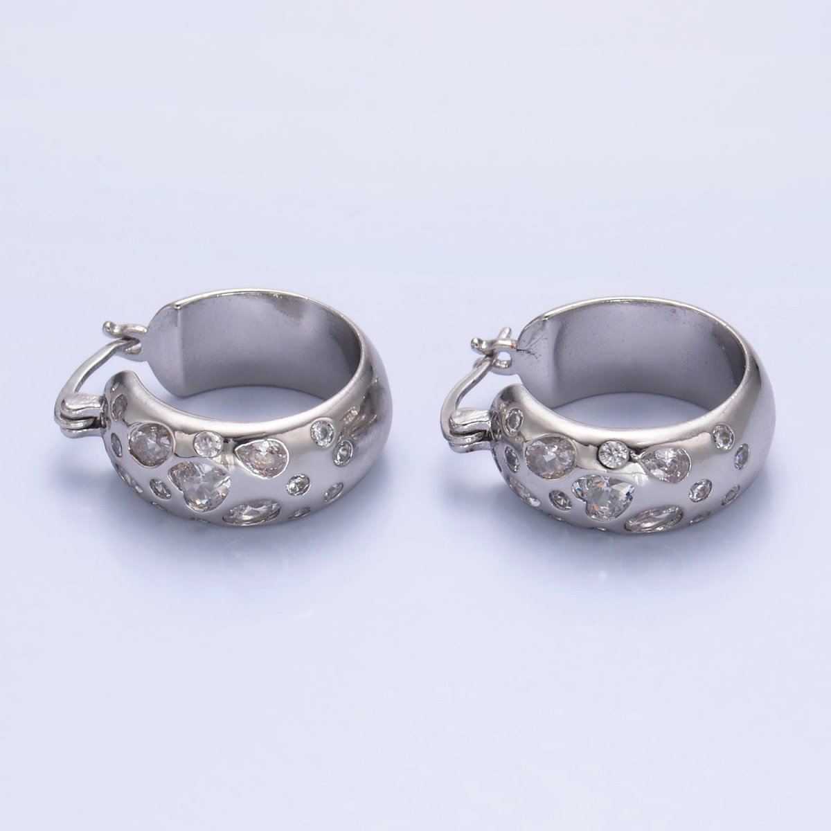 24K Gold Filled 20mm Clear, Green, Pink CZ Latch Hoop Earrings in Gold & Silver | V338 - V402 - DLUXCA