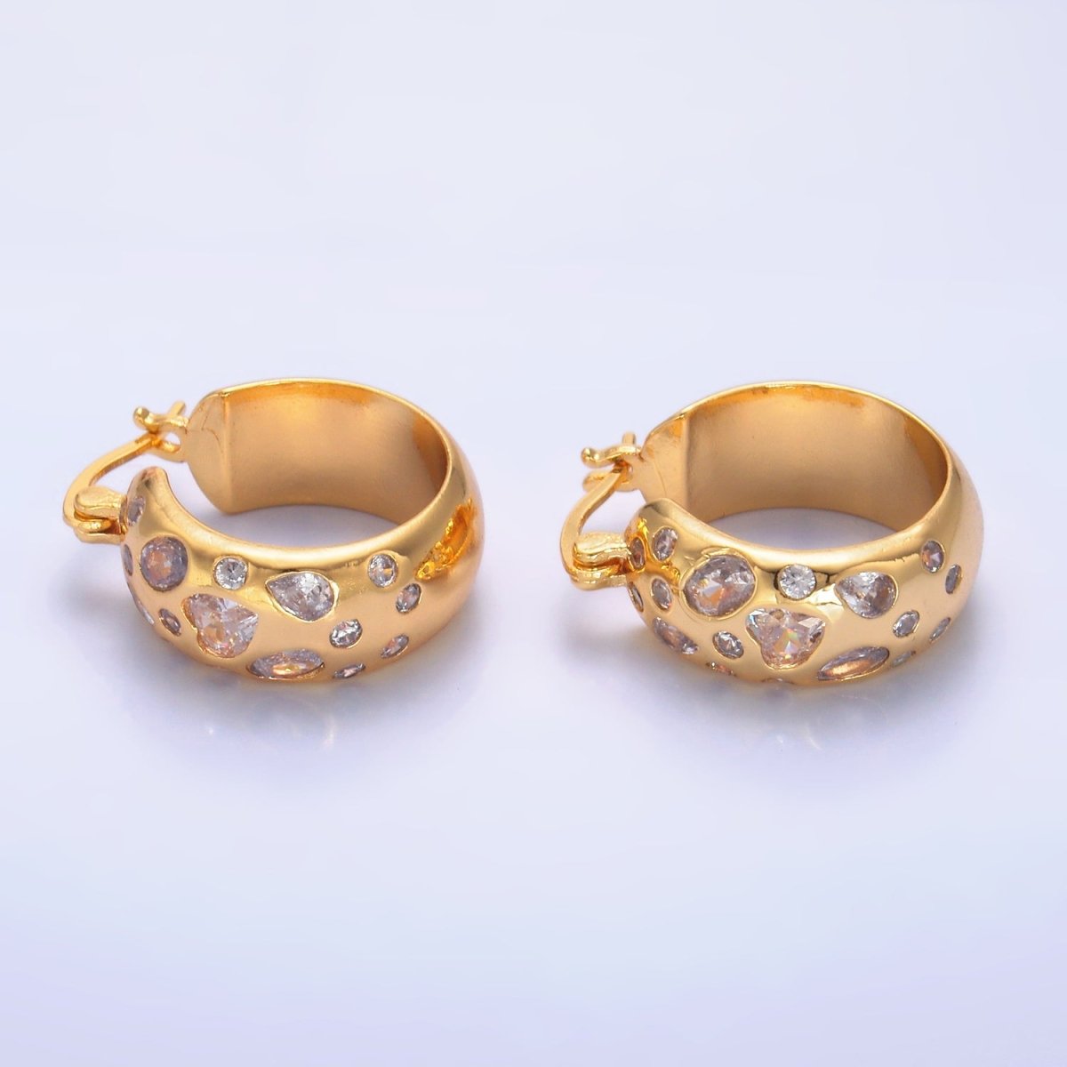 24K Gold Filled 20mm Clear, Green, Pink CZ Latch Hoop Earrings in Gold & Silver | V338 - V402 - DLUXCA