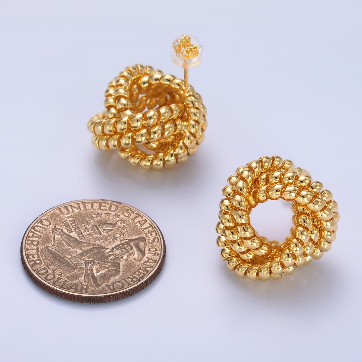 24K Gold Filled 20mm Croissant Coil Geometric Knot Stud Earrings | AB705 - DLUXCA