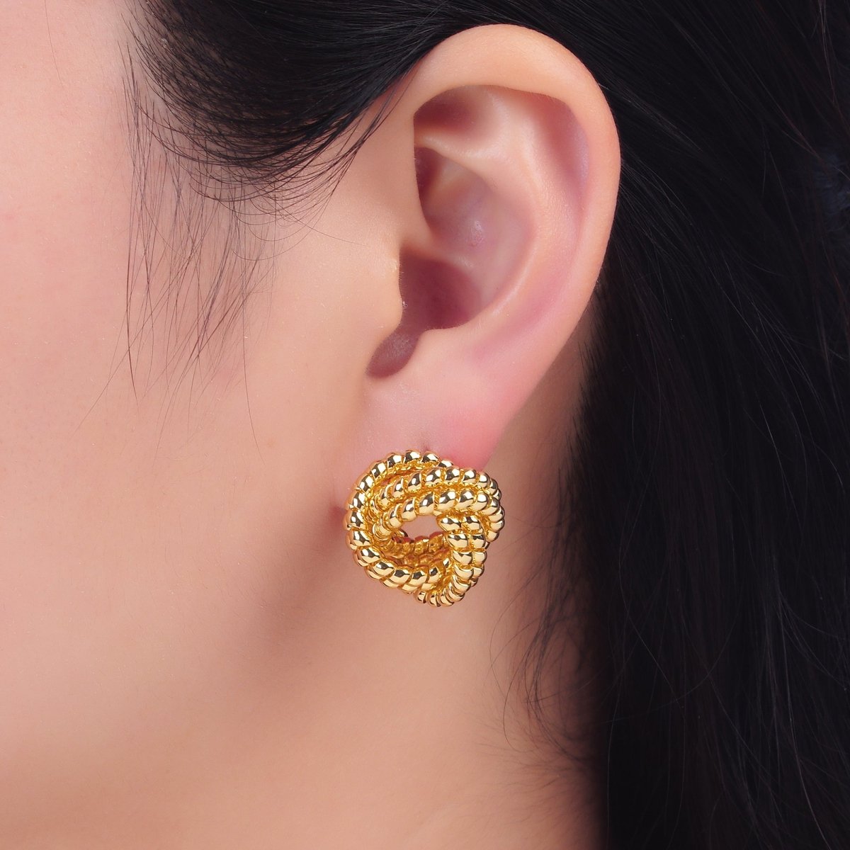 24K Gold Filled 20mm Croissant Coil Geometric Knot Stud Earrings | AB705 - DLUXCA