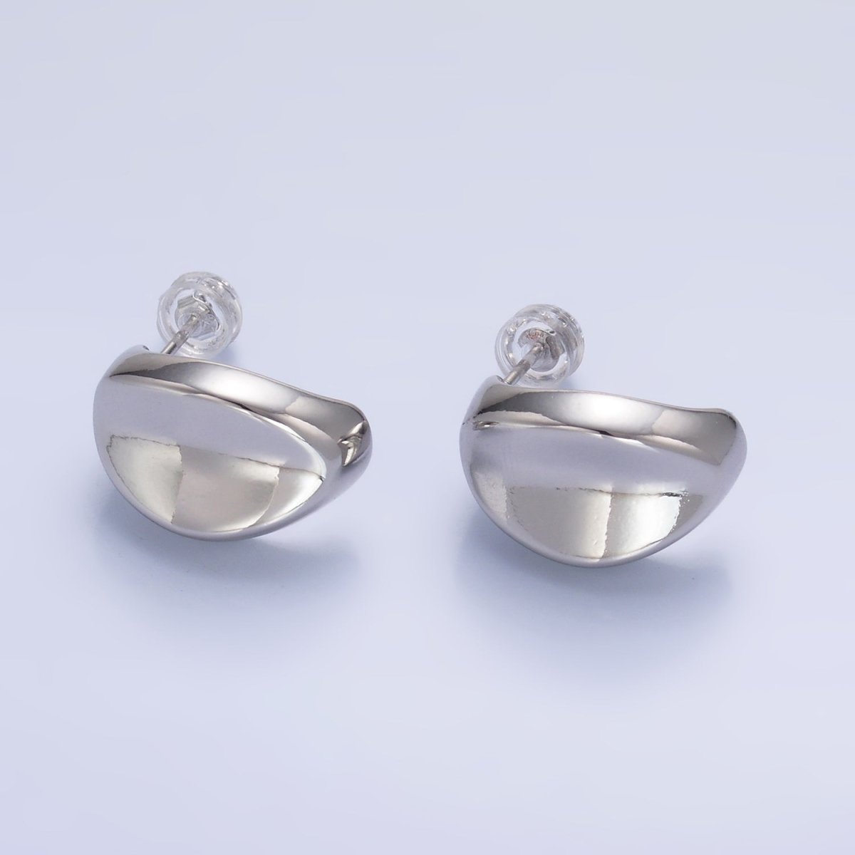 24K Gold Filled 20mm Edged Dome C - Shaped Hoop Earrings in Gold & Silver | AB796 AB797 - DLUXCA