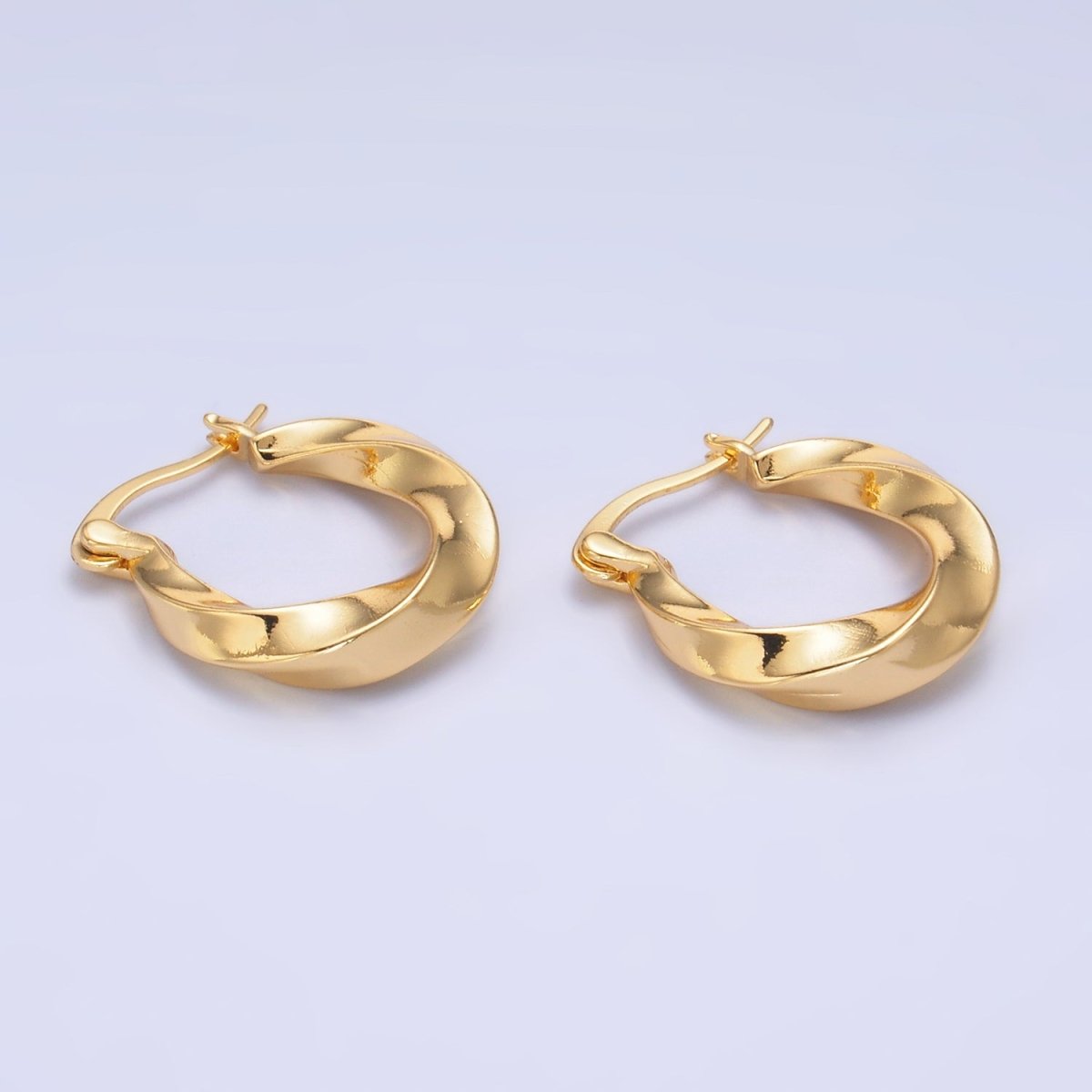 24K Gold Filled 20mm Edged Twist Latch Hoop Earrings | AB602 - DLUXCA