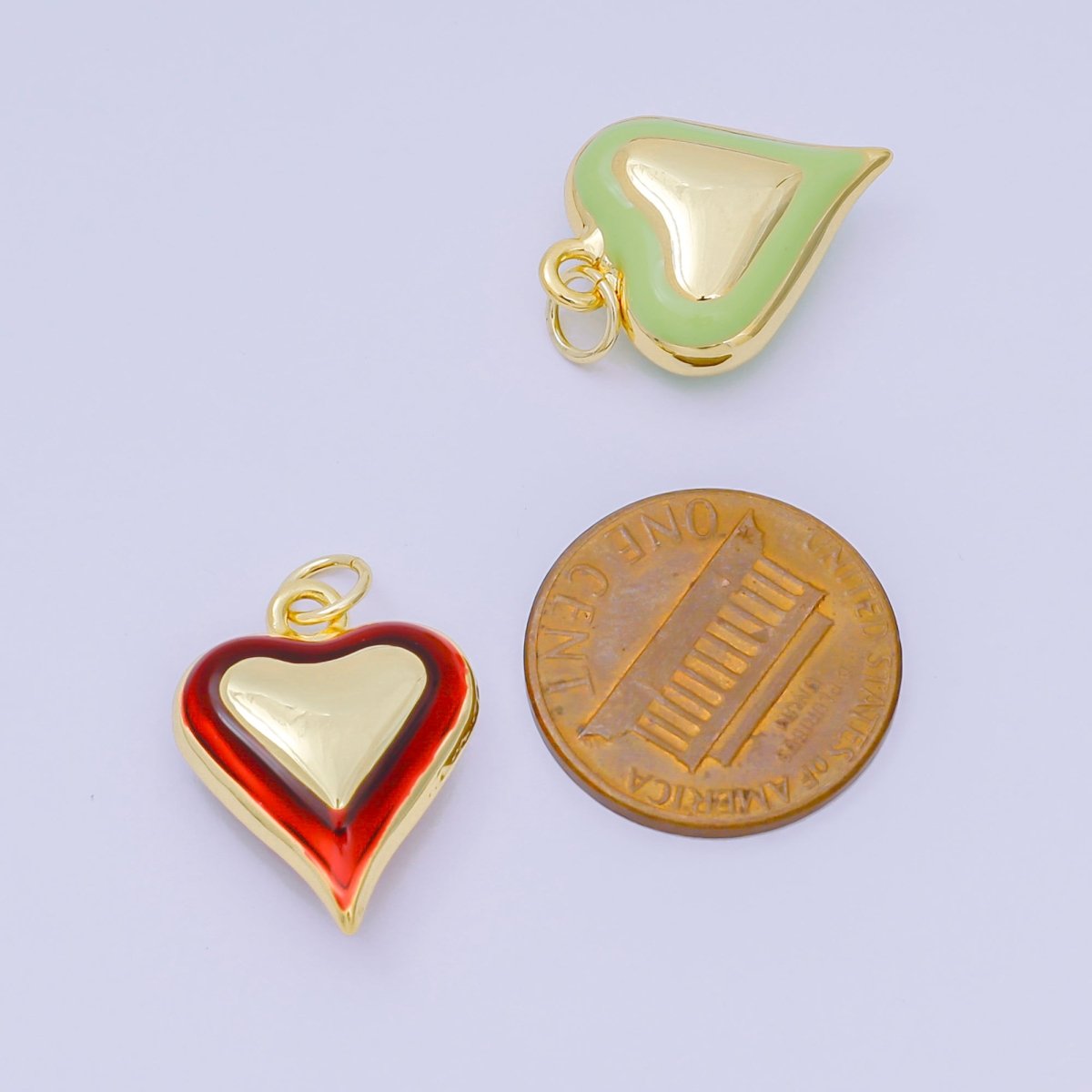 24K Gold Filled 20mm Enamel Art Love Shades of Heart Charm in Green, Red & Pink | AH - 674 - AH - 676 - DLUXCA