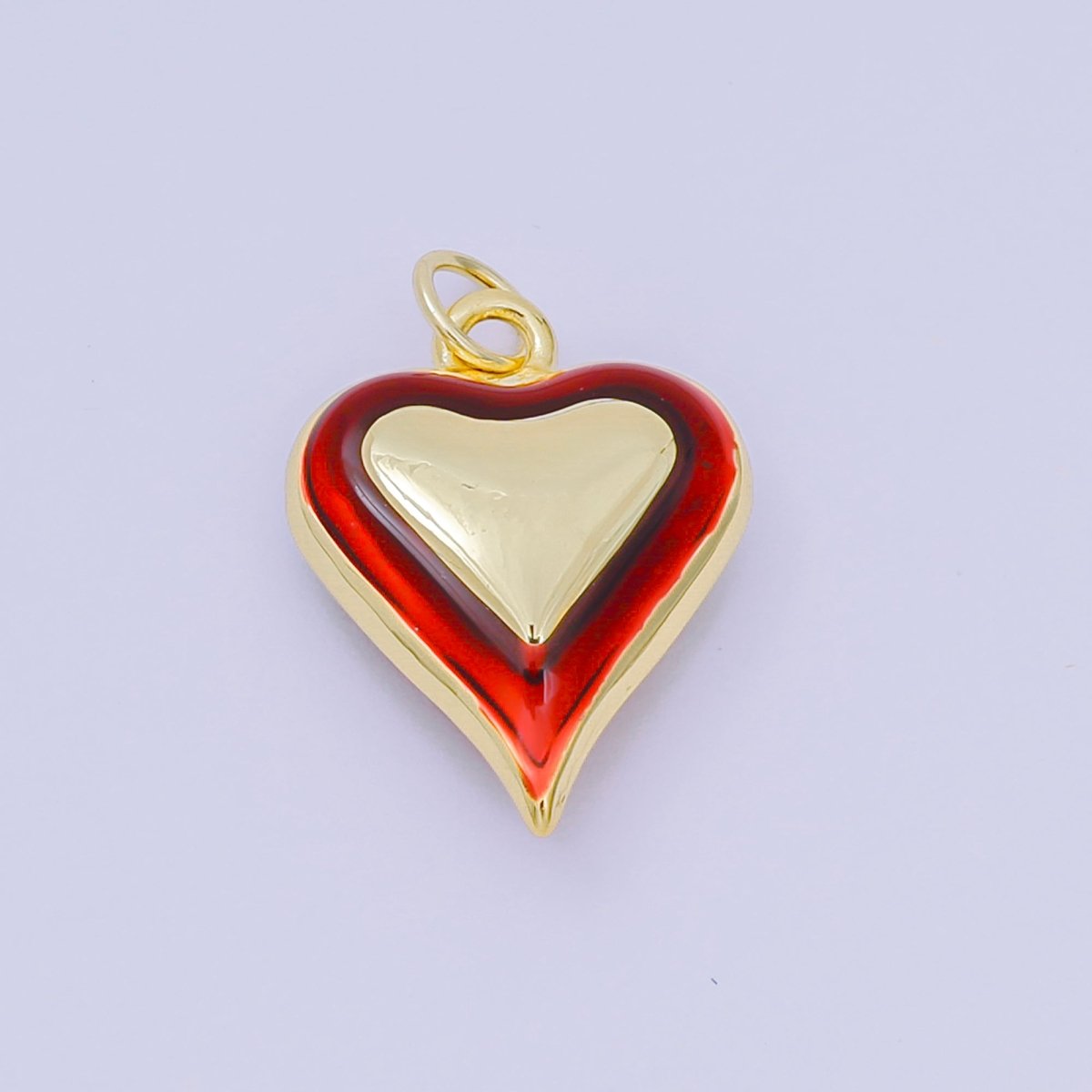 24K Gold Filled 20mm Enamel Art Love Shades of Heart Charm in Green, Red & Pink | AH - 674 - AH - 676 - DLUXCA