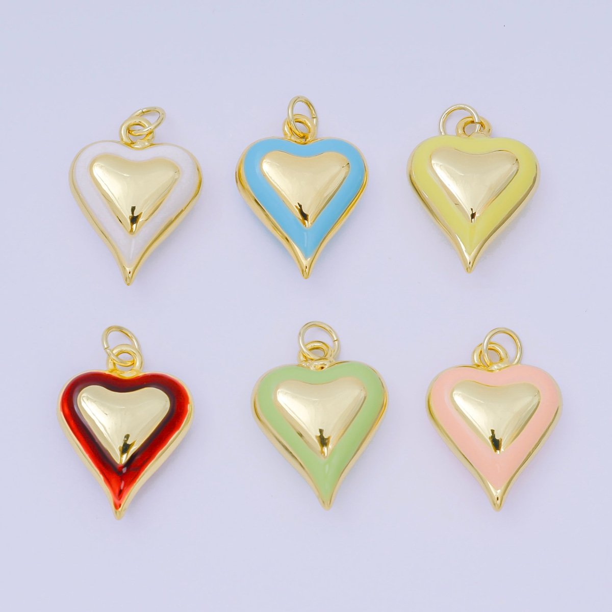 24K Gold Filled 20mm Enamel Art Love Shades of Heart Charm in Green, Red & Pink | AH - 674 - AH - 676 - DLUXCA