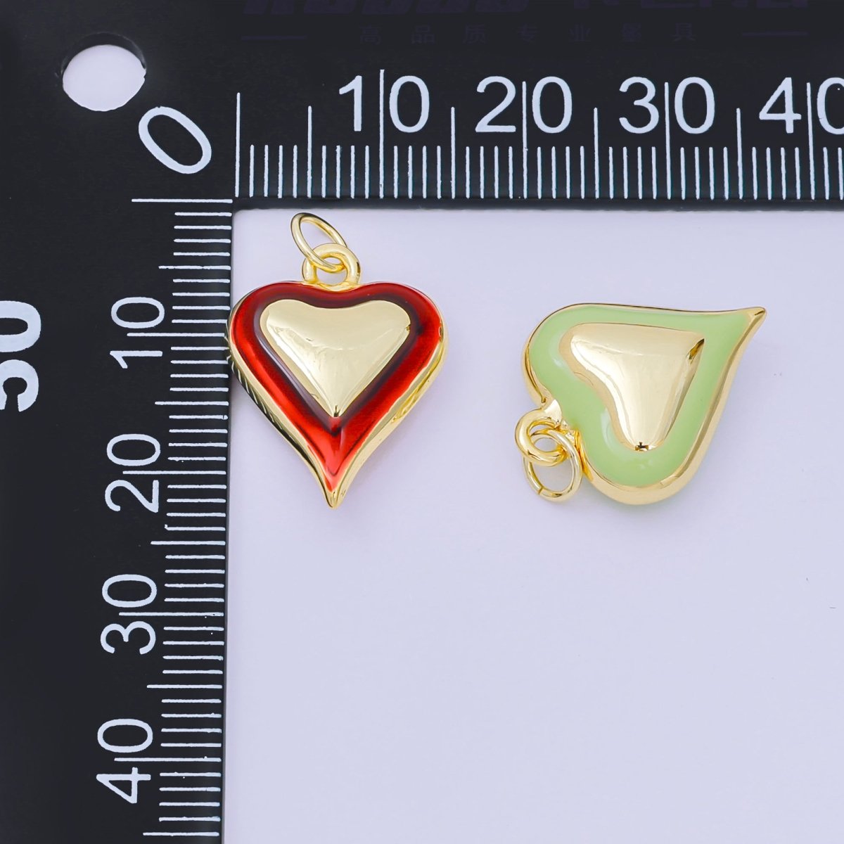 24K Gold Filled 20mm Enamel Art Love Shades of Heart Charm in Green, Red & Pink | AH - 674 - AH - 676 - DLUXCA