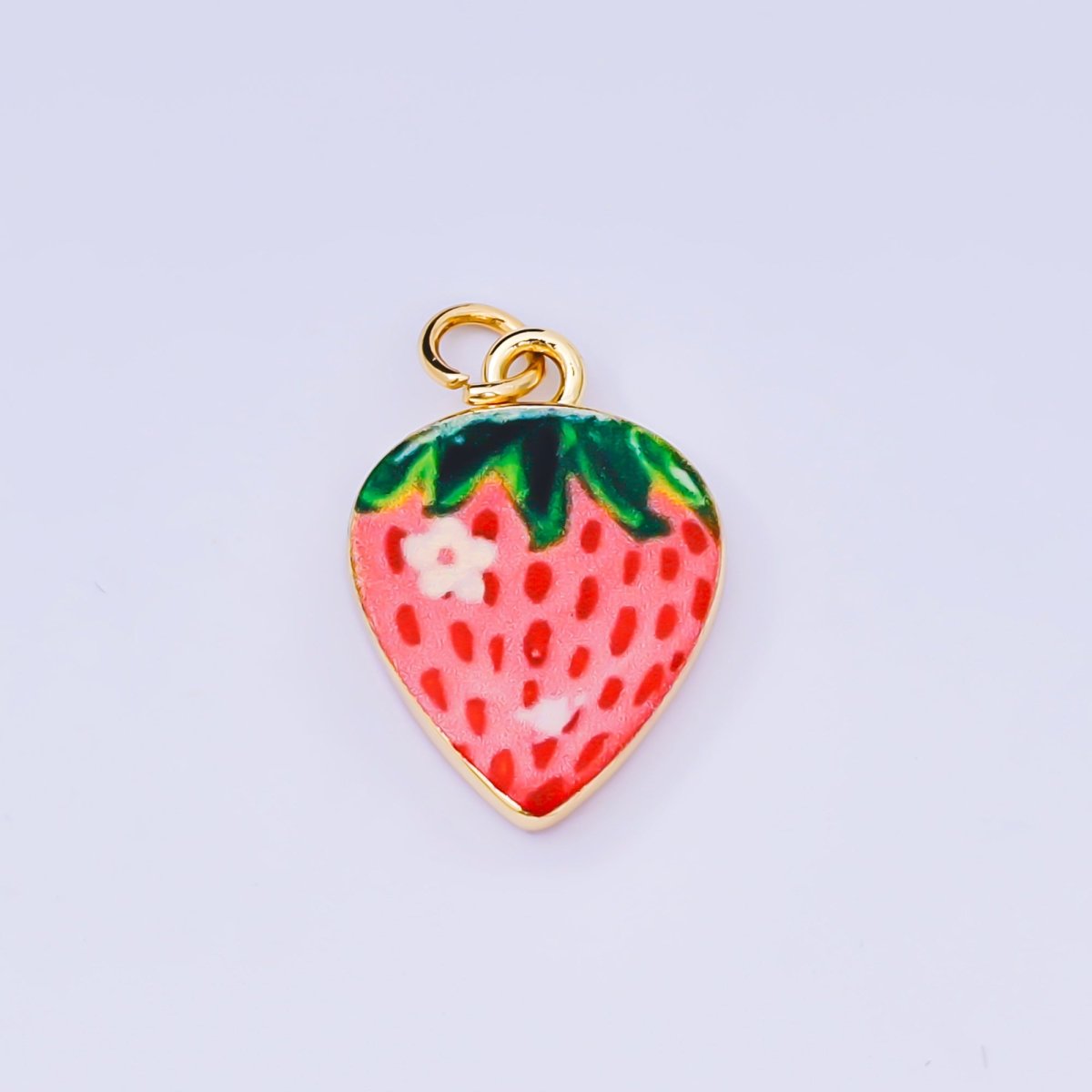 24K Gold Filled 20mm Enamel Art Red Strawberry Fruit Charm | AJ - 512 AJ - 523 AJ - 536 AJ - 546 - DLUXCA