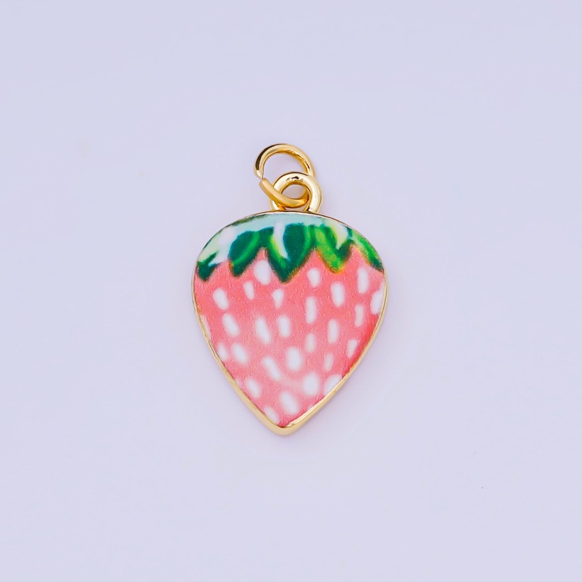 24K Gold Filled 20mm Enamel Art Red Strawberry Fruit Charm | AJ - 512 AJ - 523 AJ - 536 AJ - 546 - DLUXCA