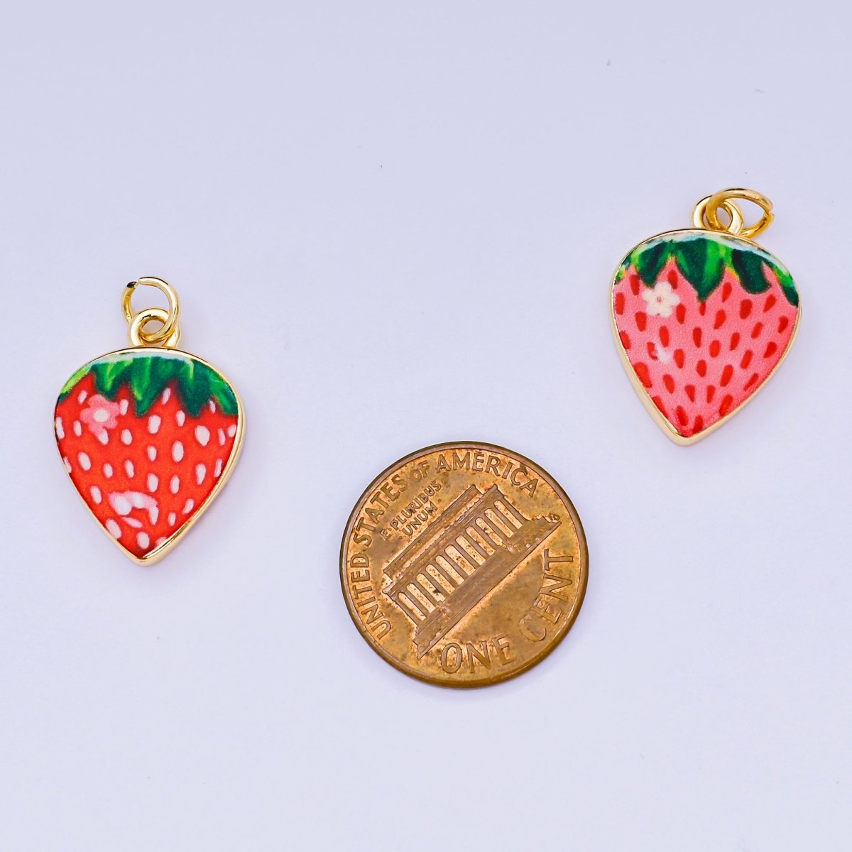 24K Gold Filled 20mm Enamel Art Red Strawberry Fruit Charm | AJ - 512 AJ - 523 AJ - 536 AJ - 546 - DLUXCA