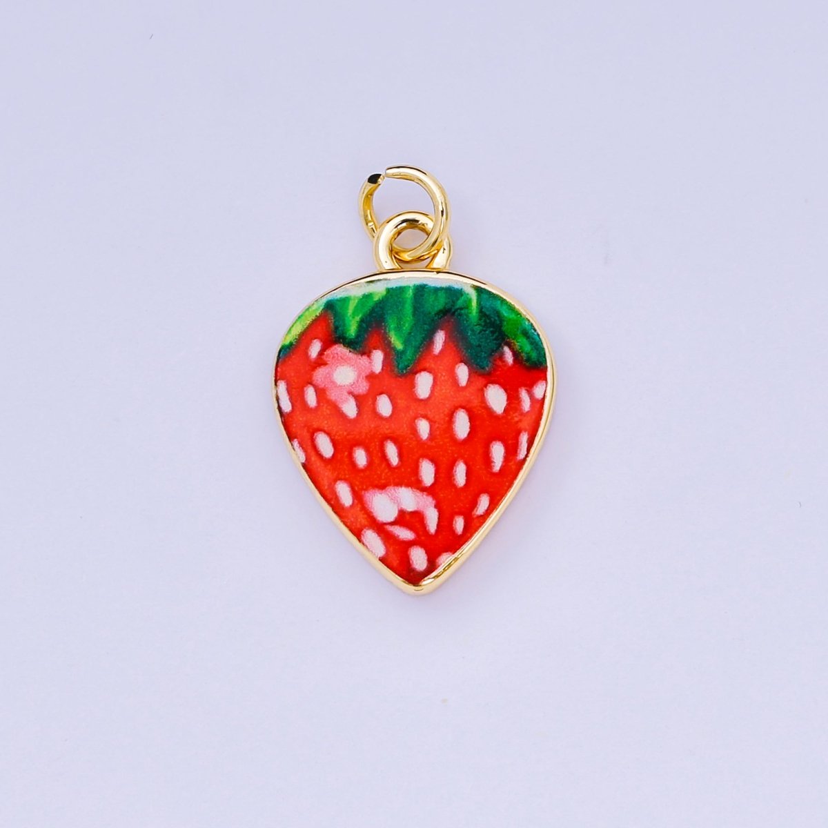 24K Gold Filled 20mm Enamel Art Red Strawberry Fruit Charm | AJ - 512 AJ - 523 AJ - 536 AJ - 546 - DLUXCA