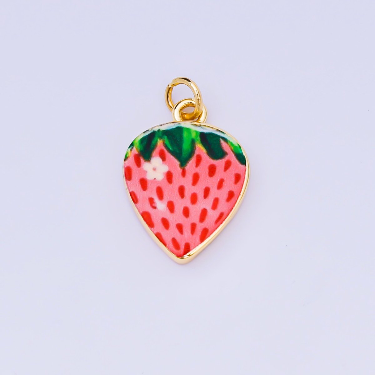 24K Gold Filled 20mm Enamel Art Red Strawberry Fruit Charm | AJ - 512 AJ - 523 AJ - 536 AJ - 546 - DLUXCA