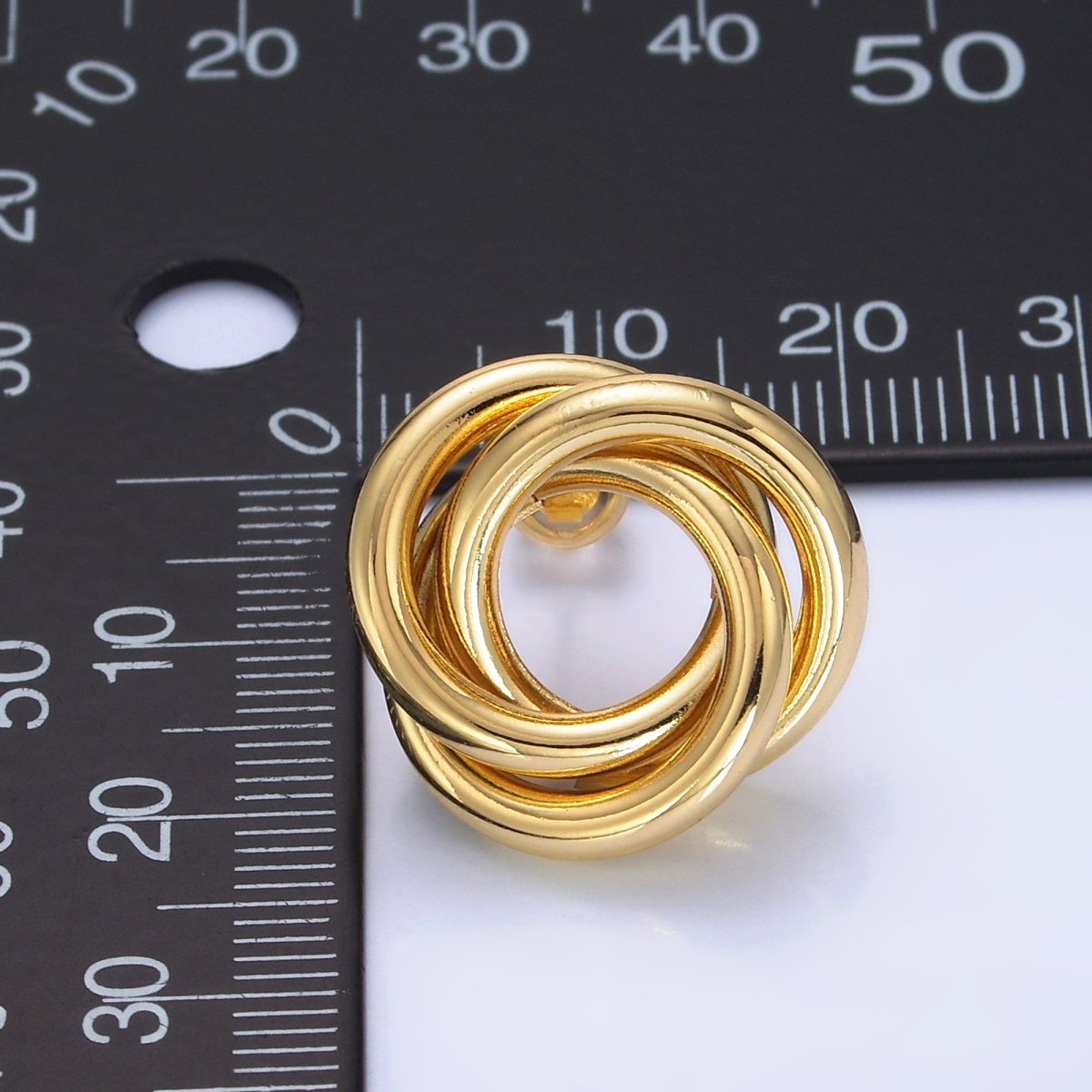 24K Gold Filled 20mm Geometric Circular Knot Stud Earrings in Gold & Silver | AB706 AB707 - DLUXCA