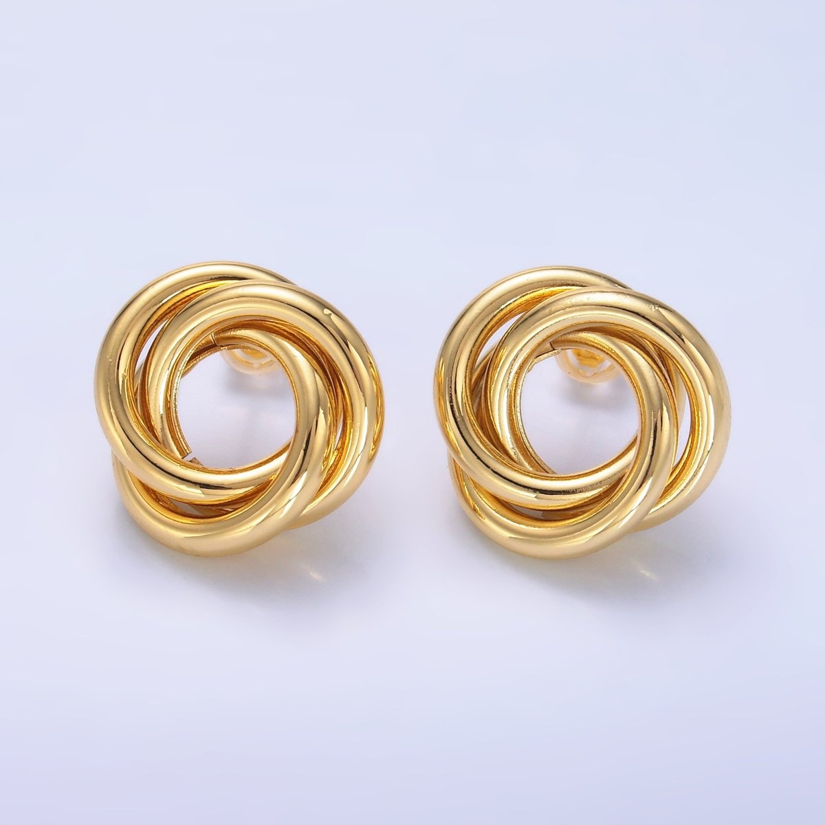 24K Gold Filled 20mm Geometric Circular Knot Stud Earrings in Gold & Silver | AB706 AB707 - DLUXCA