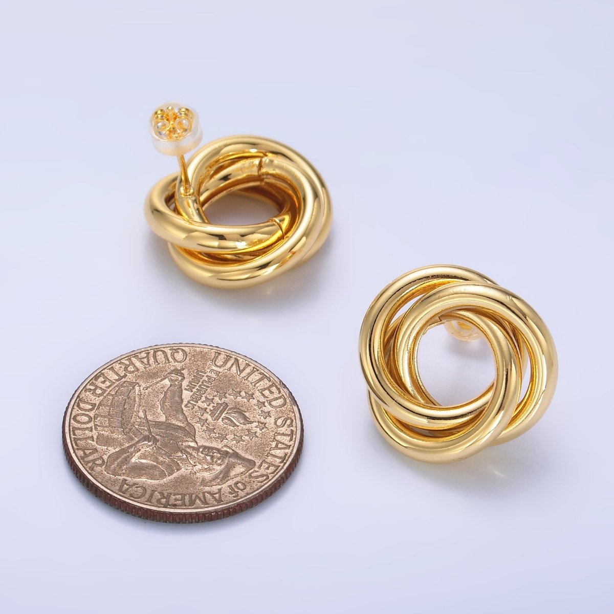 24K Gold Filled 20mm Geometric Circular Knot Stud Earrings in Gold & Silver | AB706 AB707 - DLUXCA
