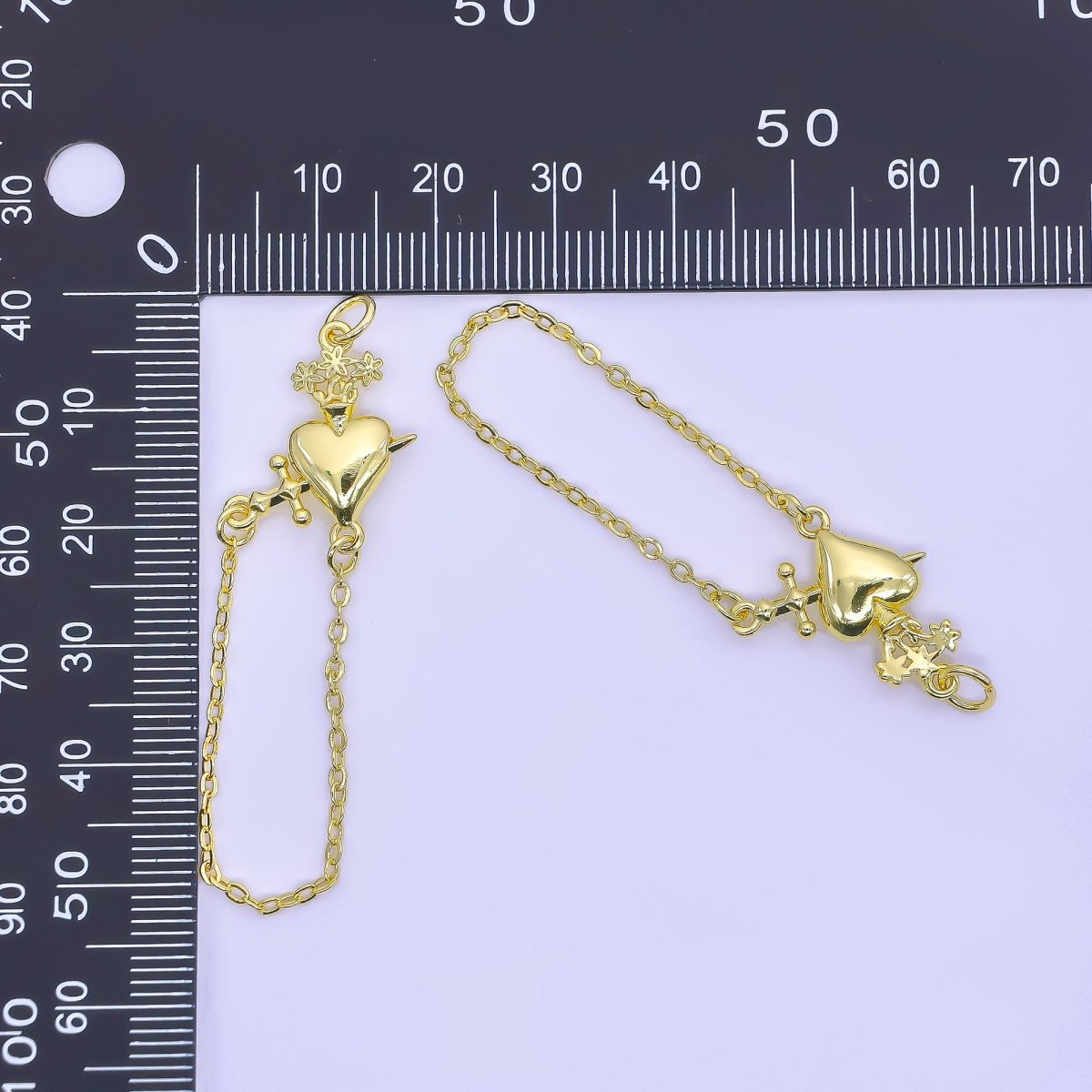 24K Gold Filled 20mm Love & War Charm Heart and Sword | E323 - DLUXCA