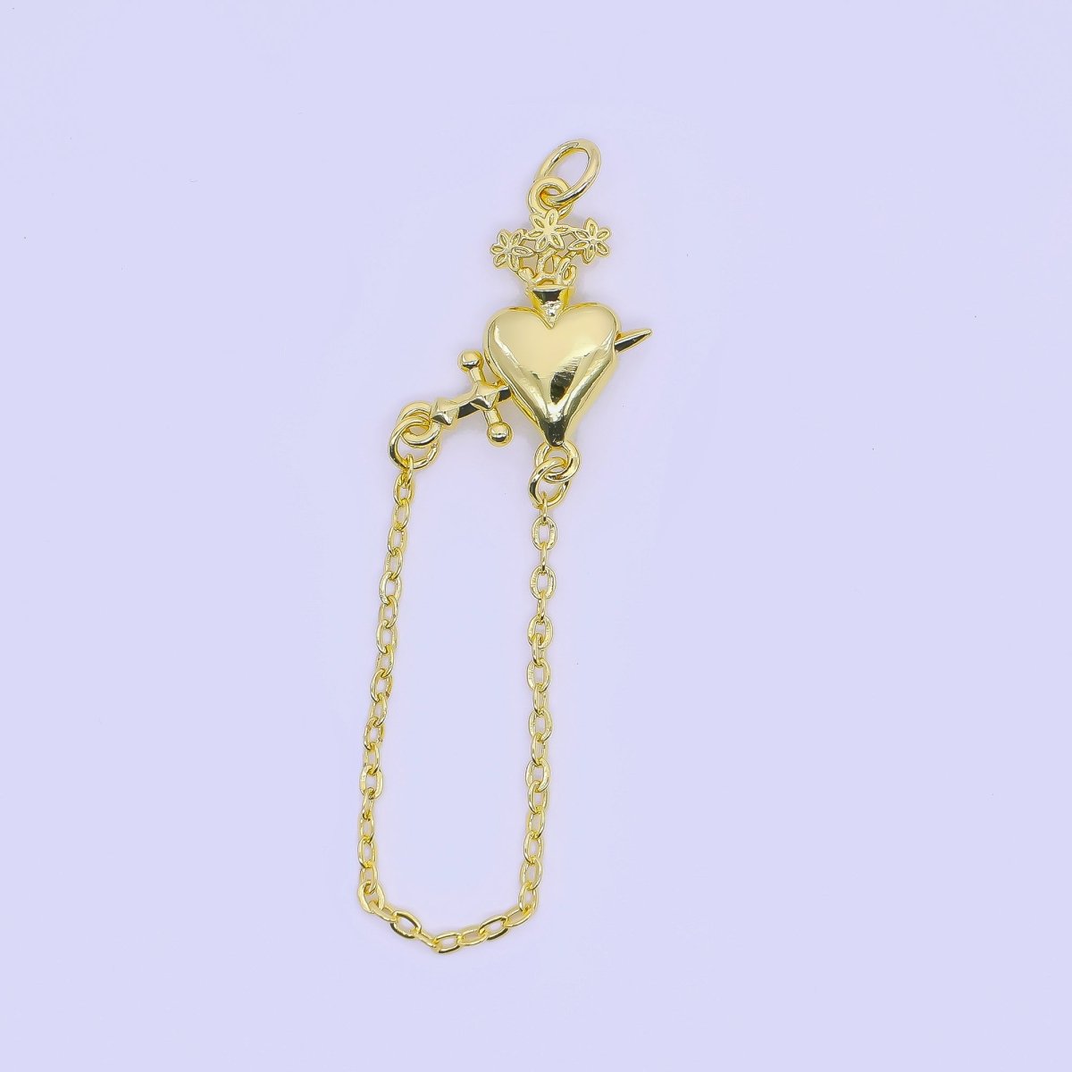 24K Gold Filled 20mm Love & War Charm Heart and Sword | E323 - DLUXCA