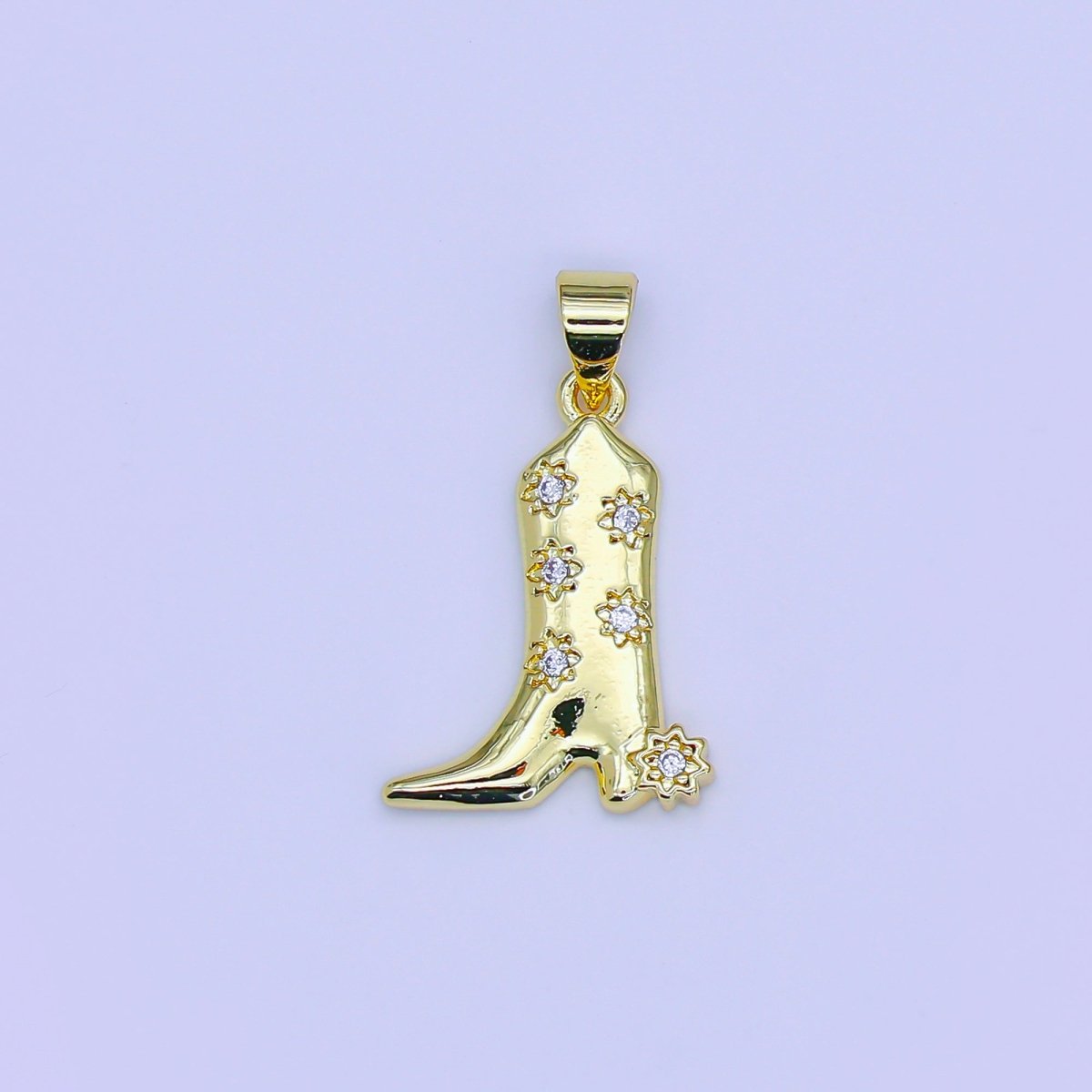 24K Gold Filled 20mm Micro Paved CZ Cowboy Boots Shoes Pendant | AH - 470 - DLUXCA